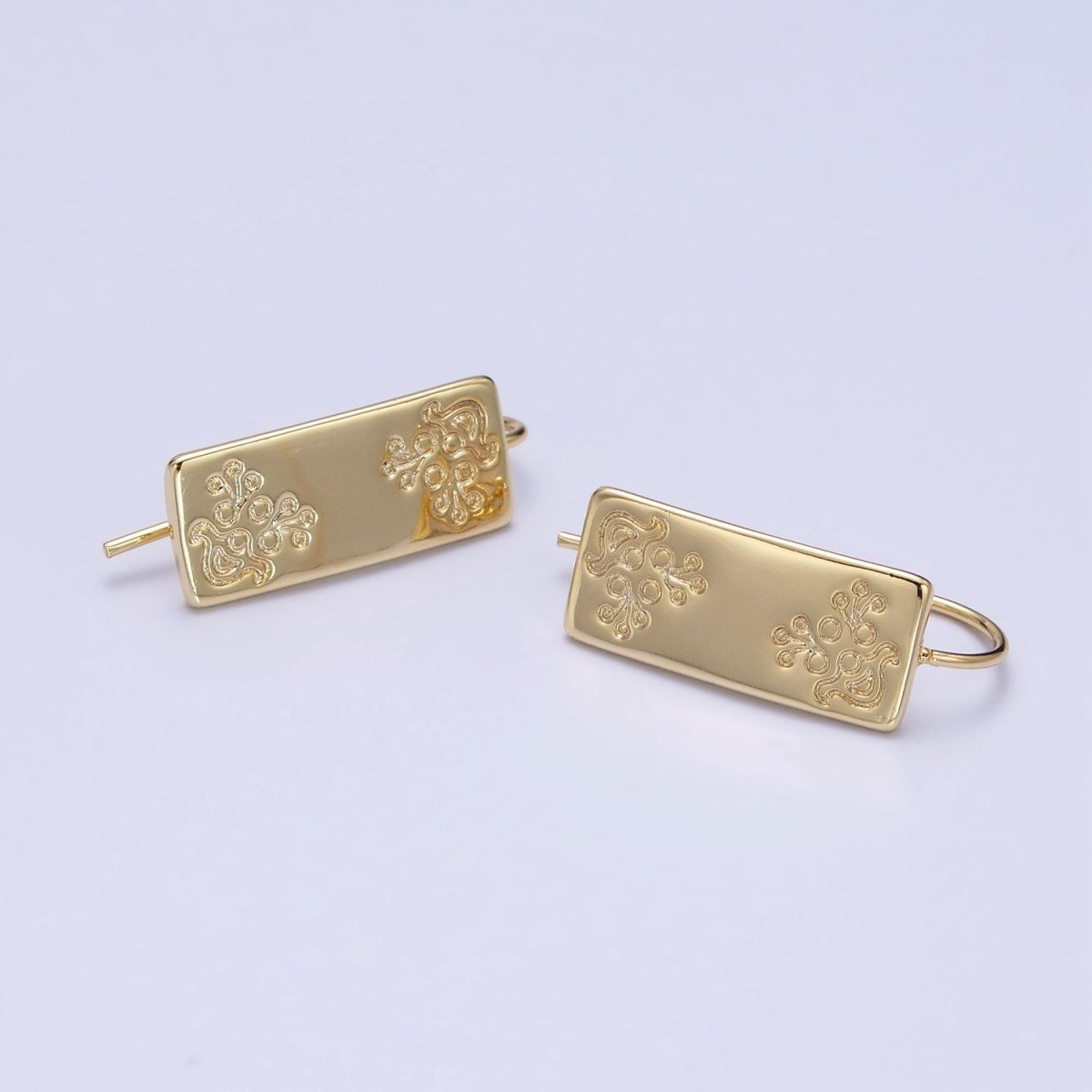 14K Gold Filled Floral Engraved Bar Backward Latch Earrings | AD1466