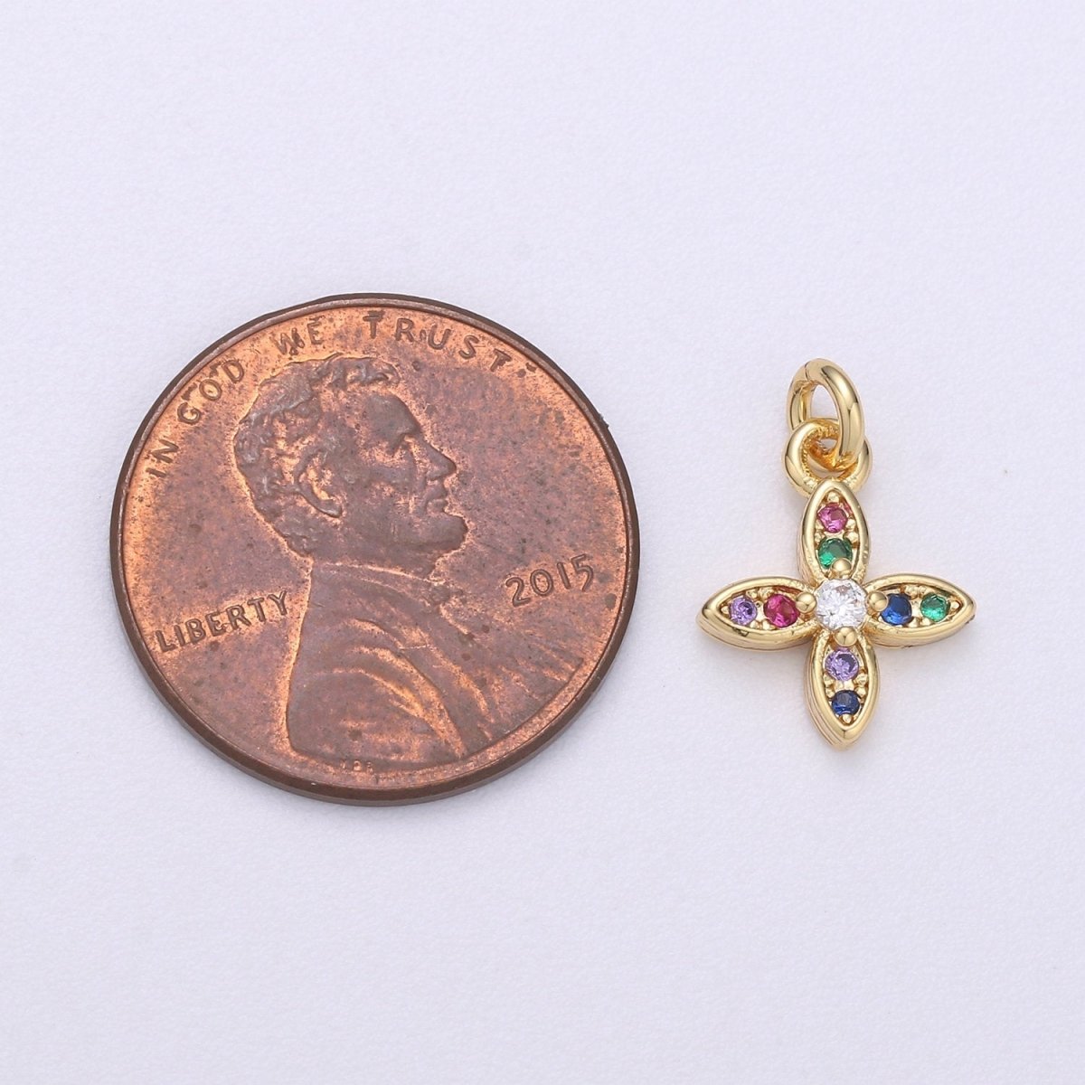 14k Gold Filled Flower Charm Micro Pave Petal Charm, Rainbow Cubic Charms, CZ Gold Colorful Charm, Dainty Minimalist Jewelry SupplyC-559