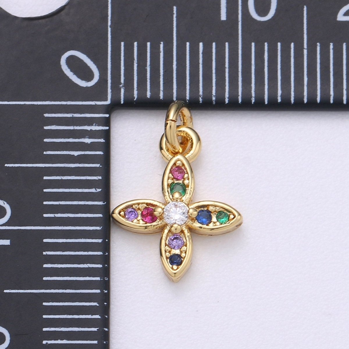 14k Gold Filled Flower Charm Micro Pave Petal Charm, Rainbow Cubic Charms, CZ Gold Colorful Charm, Dainty Minimalist Jewelry SupplyC-559