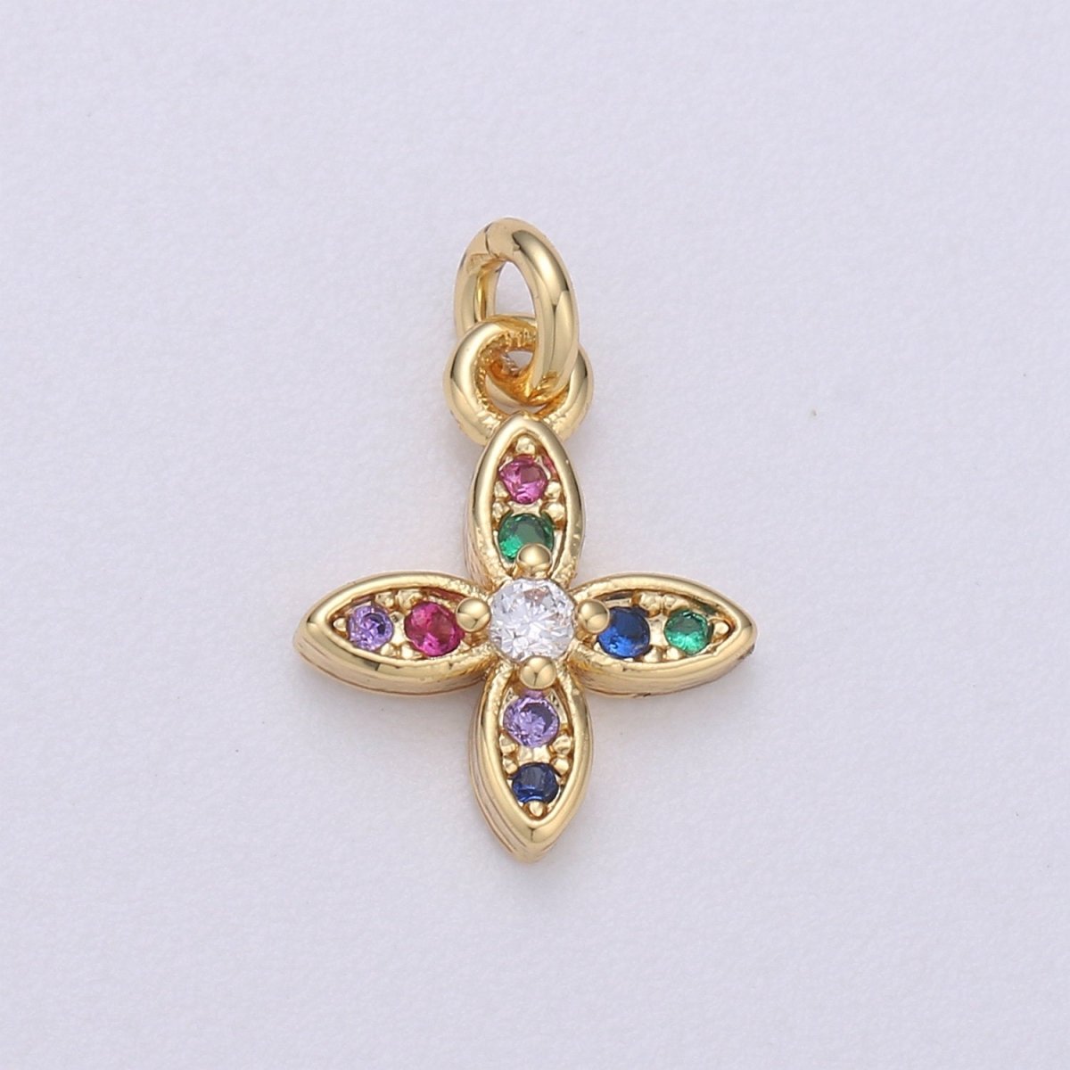 14k Gold Filled Flower Charm Micro Pave Petal Charm, Rainbow Cubic Charms, CZ Gold Colorful Charm, Dainty Minimalist Jewelry SupplyC-559