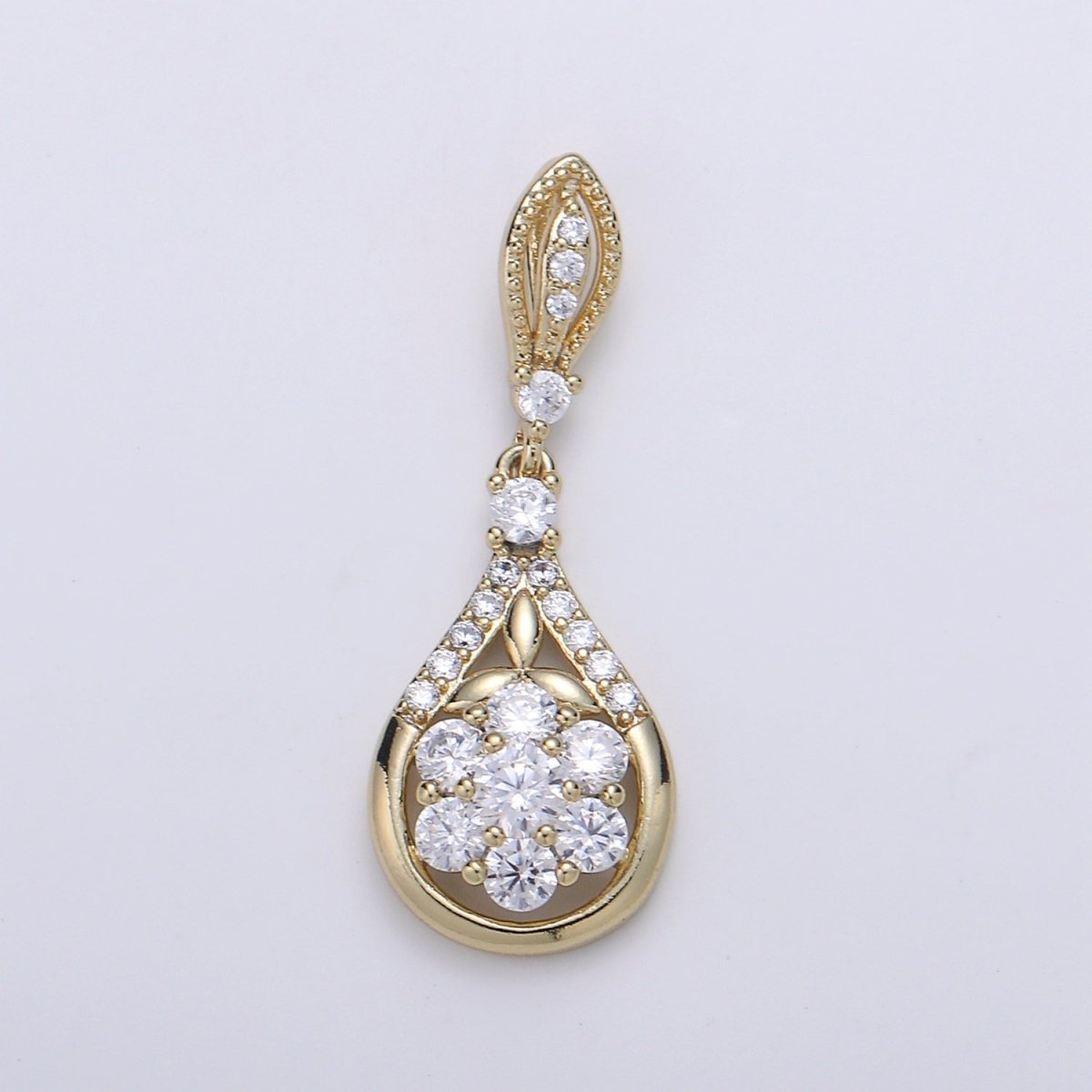 14K Gold Filled Flower Crystal Teardrop Pendants  J-094