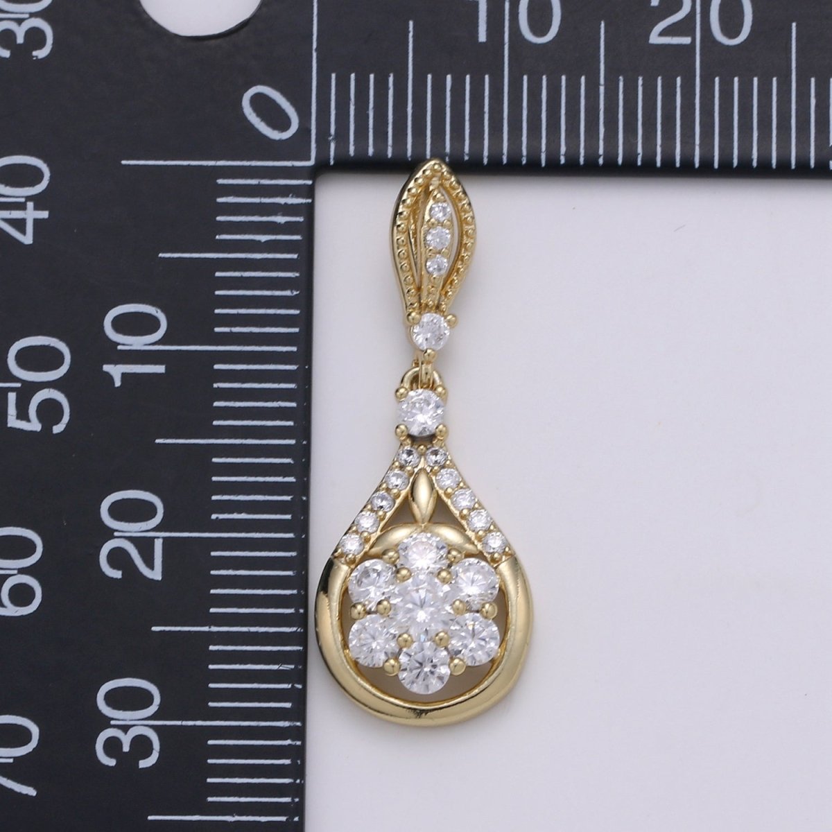 14K Gold Filled Flower Crystal Teardrop Pendants  J-094