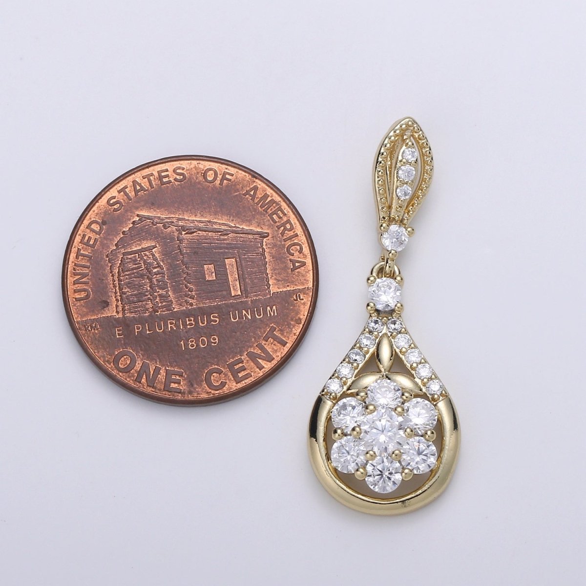 14K Gold Filled Flower Crystal Teardrop Pendants  J-094