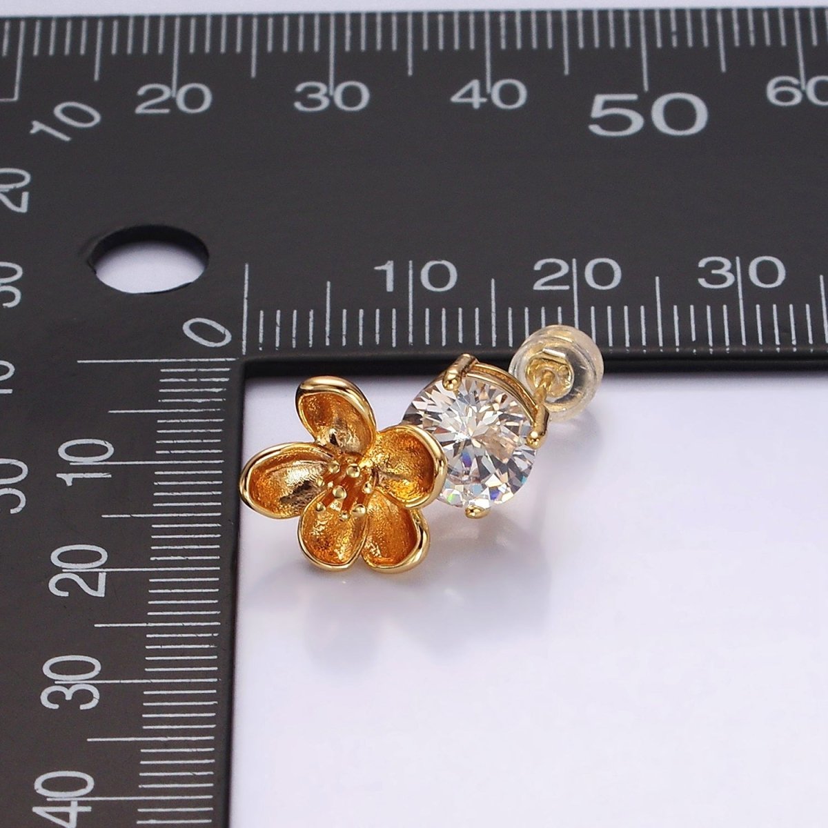 14K Gold Filled Flower Drop Clear CZ Round Stud Earrings Set | AE970