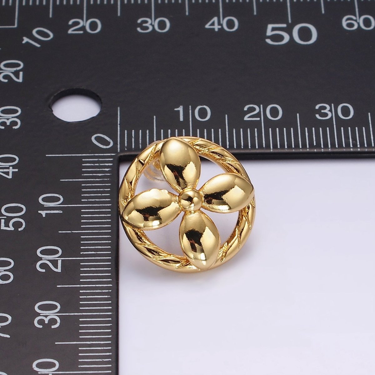 14K Gold Filled Flower Nature Open Lined Braided Round Stud Earrings | AE1004