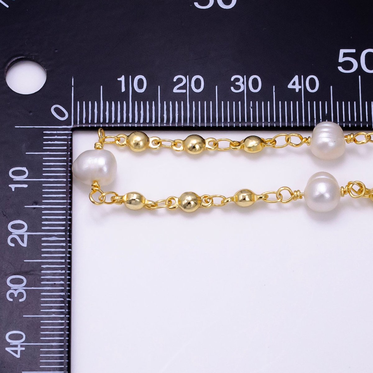14K Gold Filled Freshwater Pearl Triple Bead Link Unfinished Chain | ROLL-1508