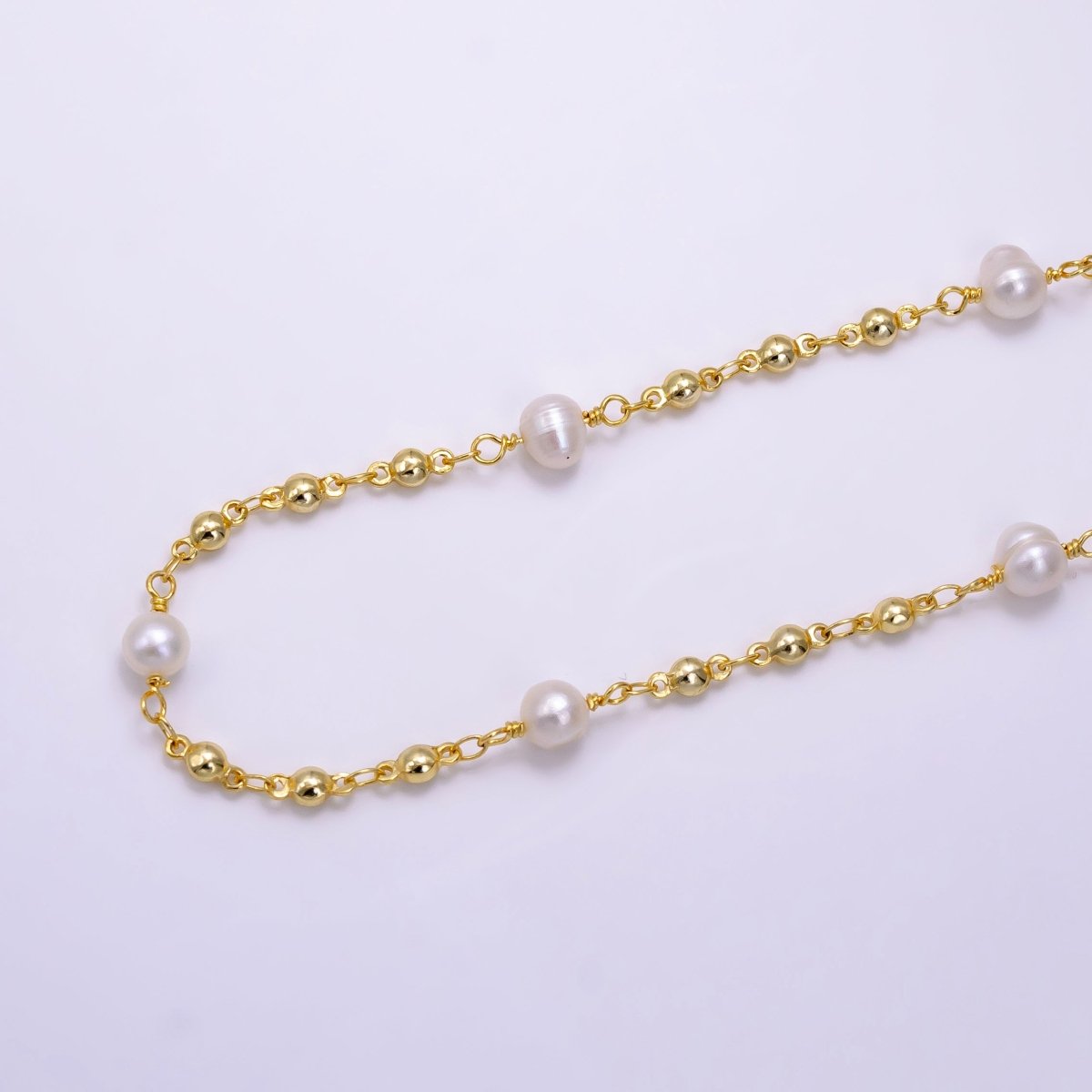 14K Gold Filled Freshwater Pearl Triple Bead Link Unfinished Chain | ROLL-1508
