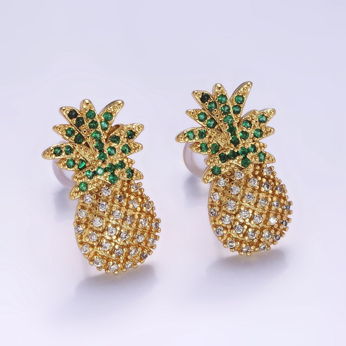 14K Gold Filled Fruit Pineapple Micro Paved CZ Stud Earrings | V490