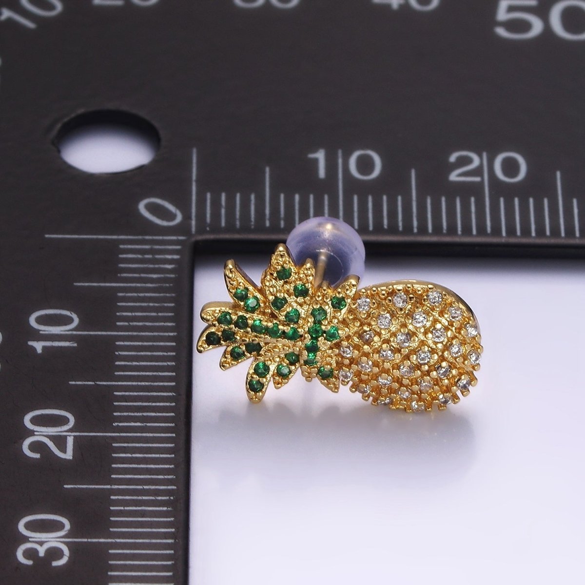 14K Gold Filled Fruit Pineapple Micro Paved CZ Stud Earrings | V490