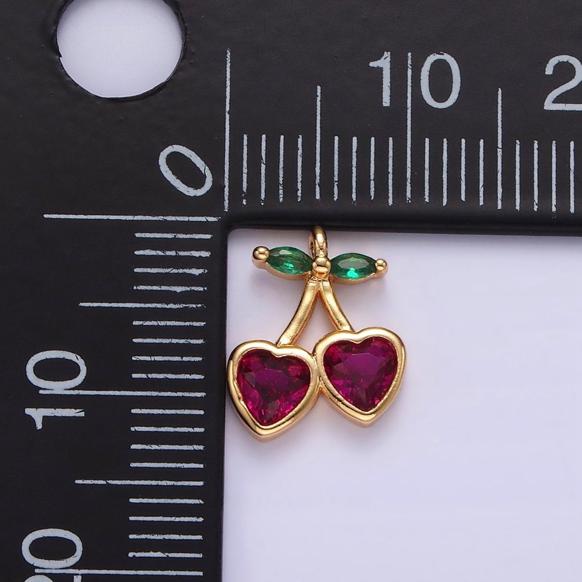14K Gold Filled Fuchsia CZ Heart Cherry Fruit Mini Add-On Charm | AC820