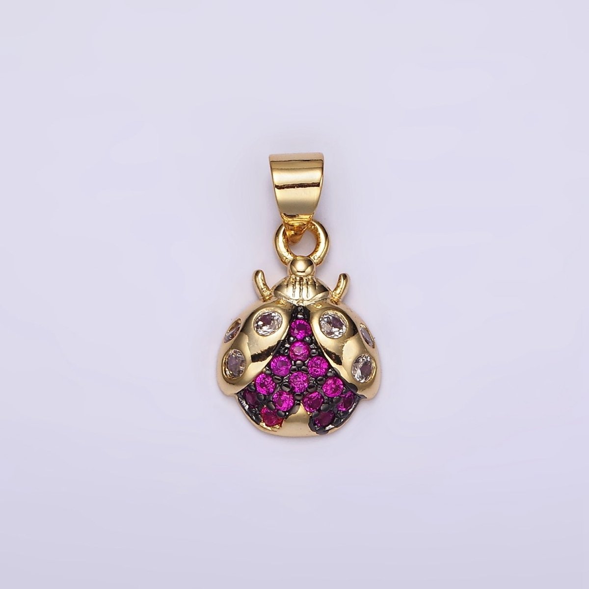 14K Gold Filled Fuchsia CZ Micro Paved Ladybug Insect Animal Pendant | N1951