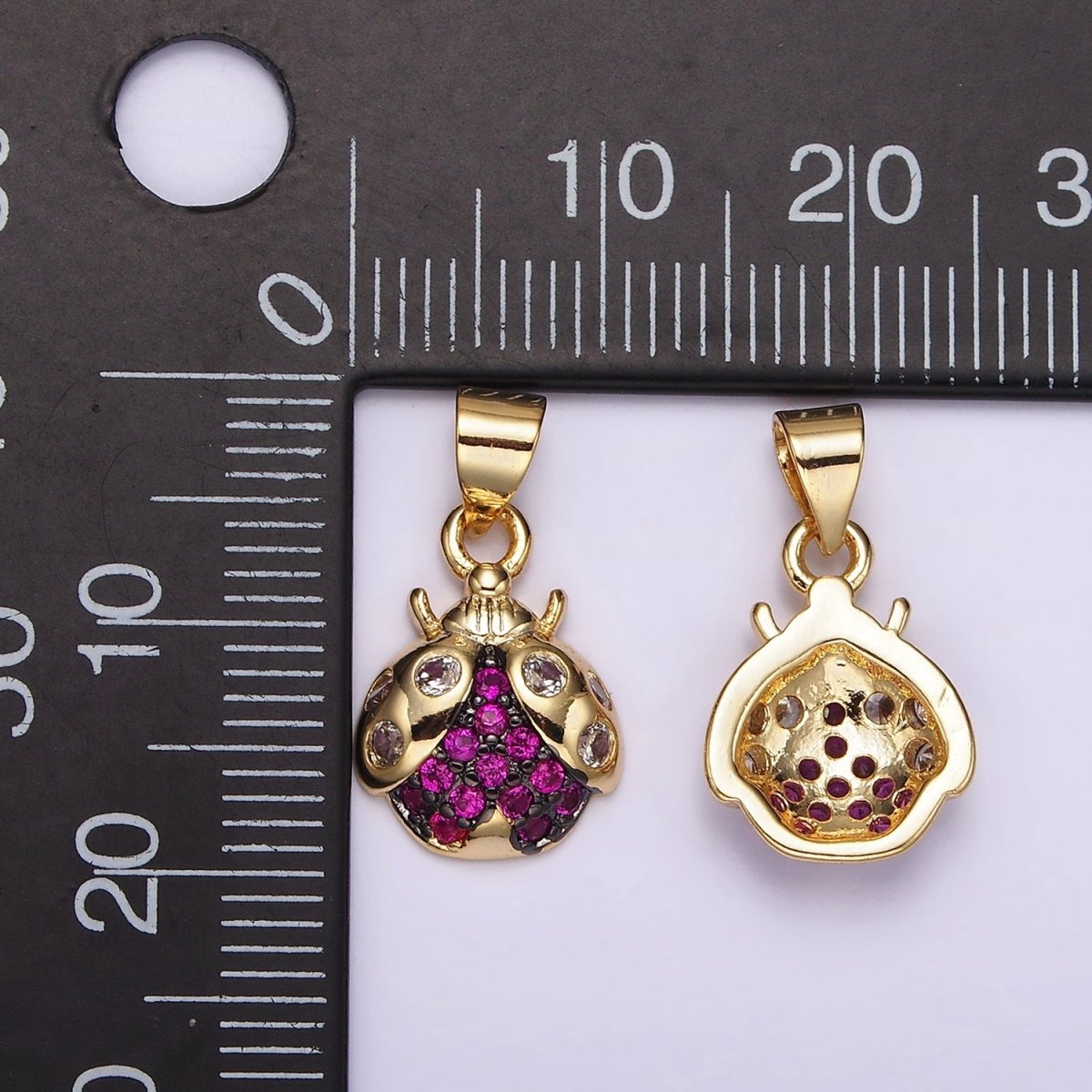 14K Gold Filled Fuchsia CZ Micro Paved Ladybug Insect Animal Pendant | N1951