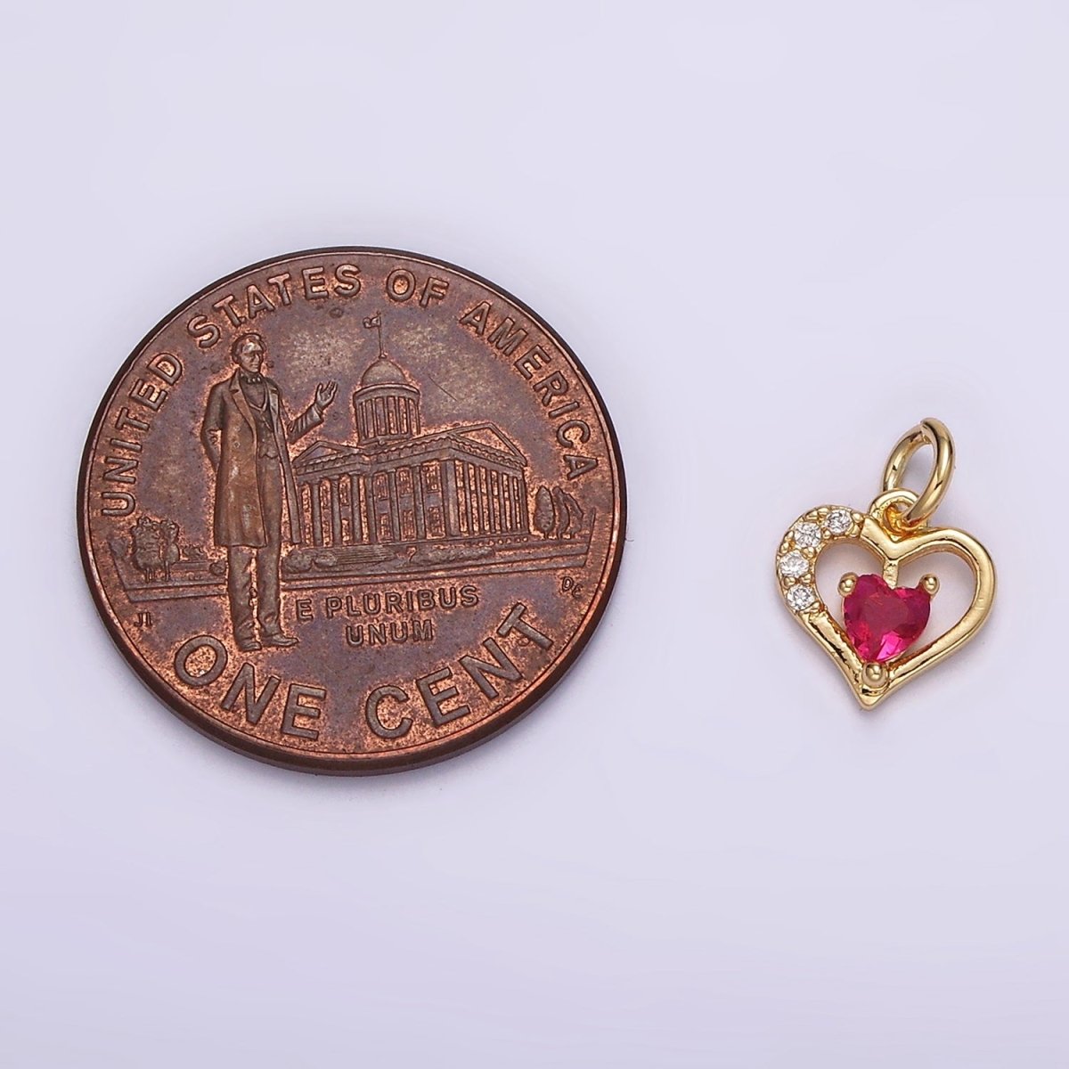 14K Gold Filled Fuchsia CZ Micro Paved Open Double Heart Charm | AG600