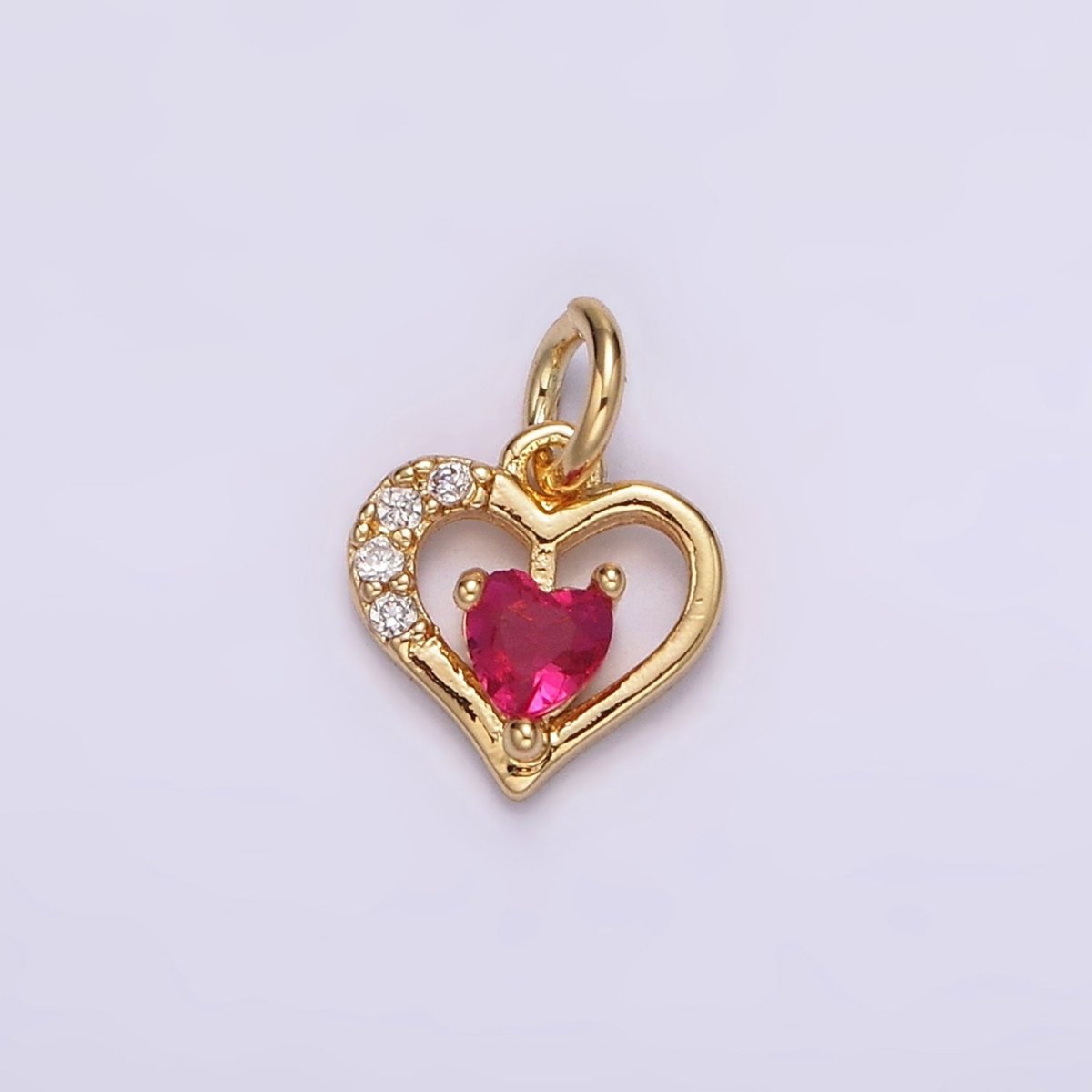14K Gold Filled Fuchsia CZ Micro Paved Open Double Heart Charm | AG600