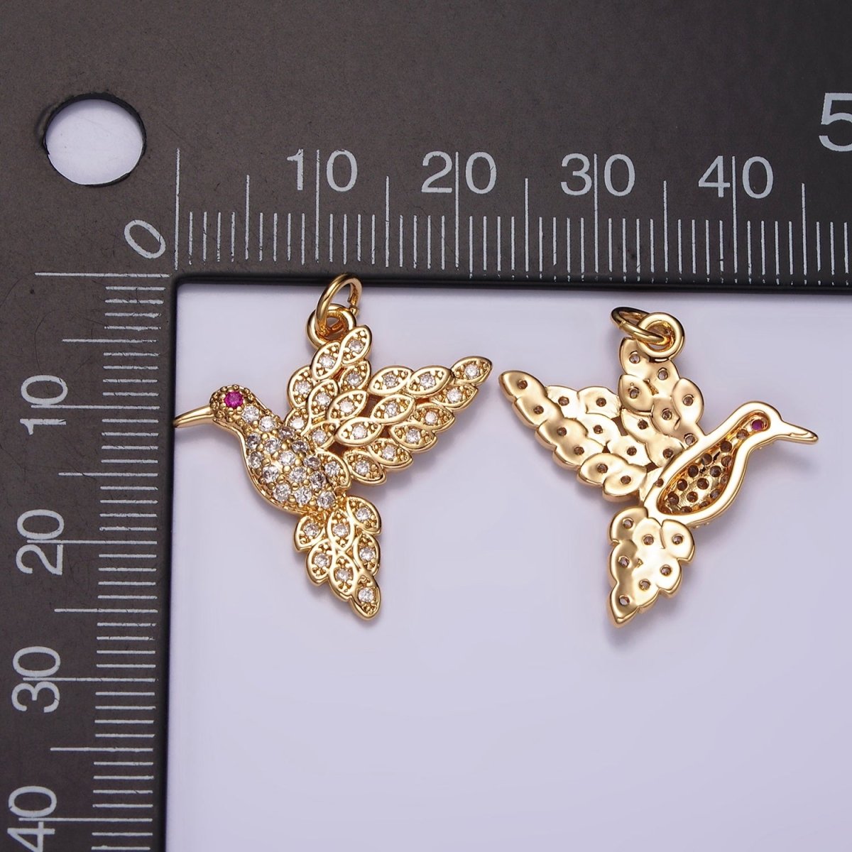 14K Gold Filled Fuchsia-Eyed Bird Animal Micro Paved CZ Charm | AG458