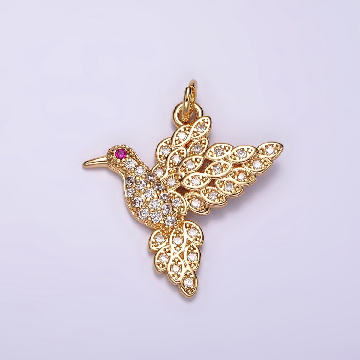 14K Gold Filled Fuchsia-Eyed Bird Animal Micro Paved CZ Charm | AG458