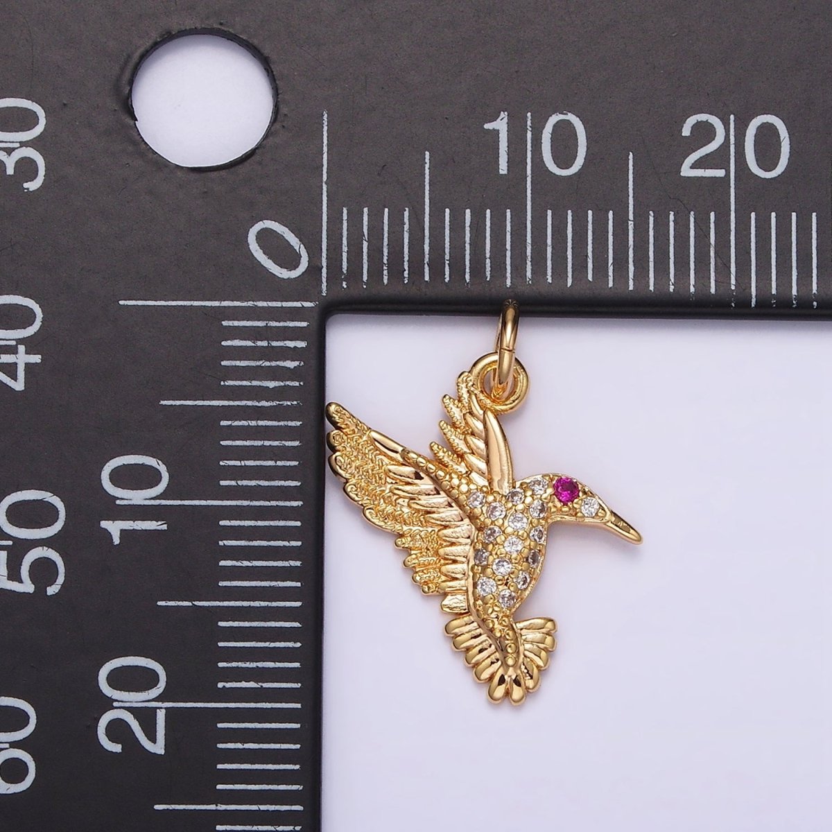 14K Gold Filled Fuchsia-Eyed CZ Clear Micro Paved Charm | AG359