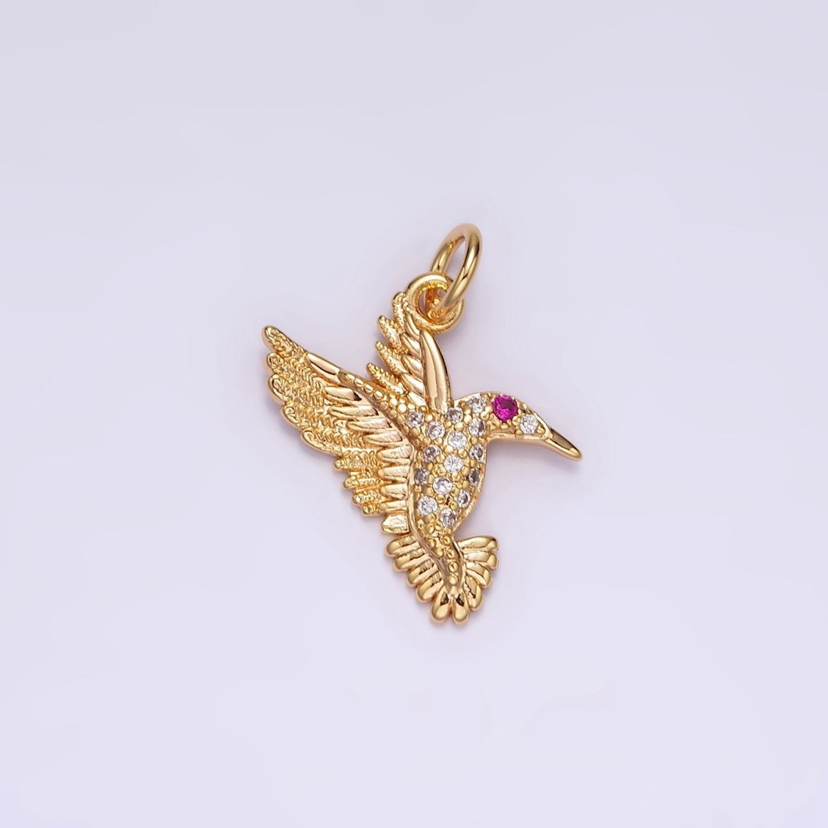 14K Gold Filled Fuchsia-Eyed CZ Clear Micro Paved Charm | AG359