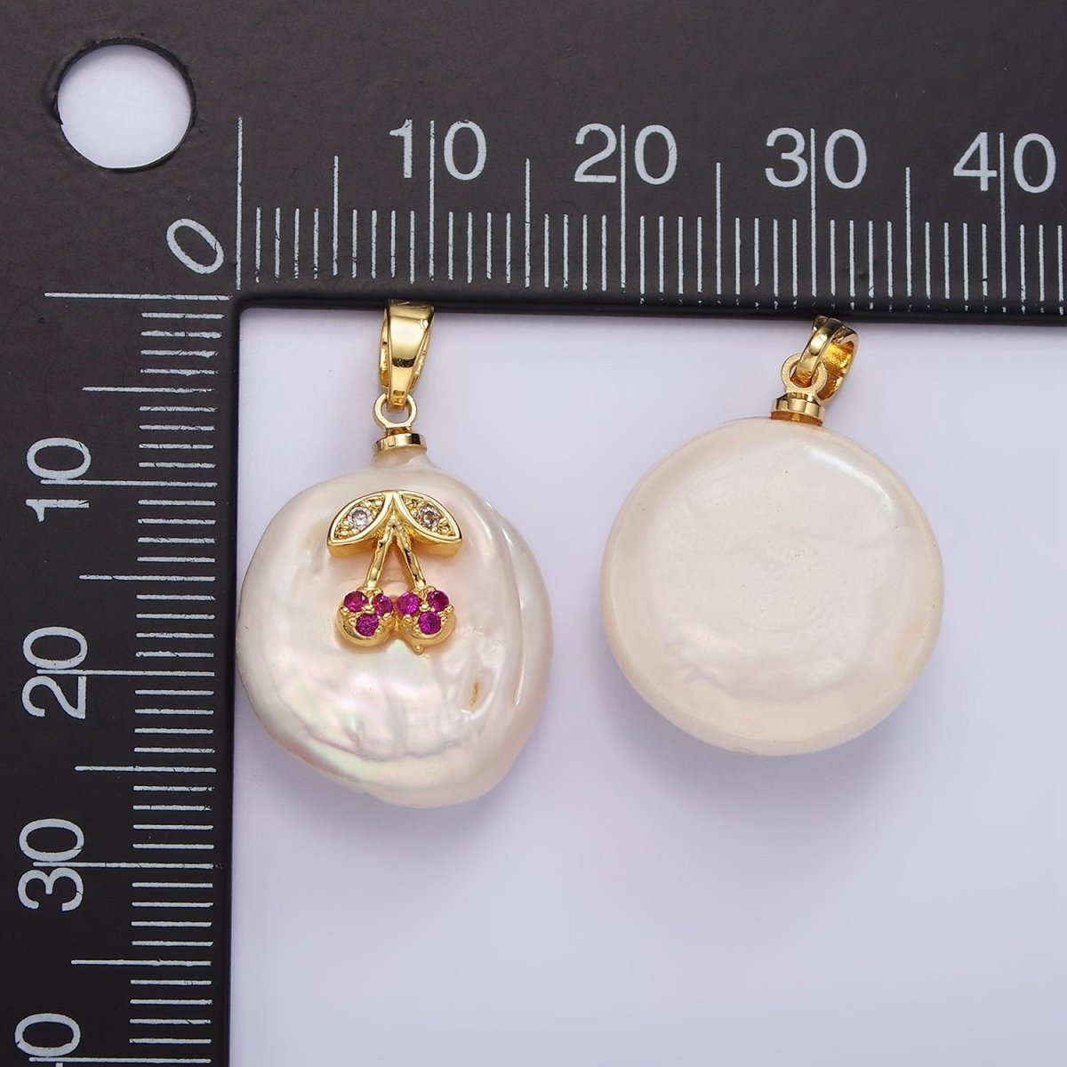 14K Gold Filled Fuchsia Micro Paved CZ Cherry Freshwater Pearl Pendant | P-1668