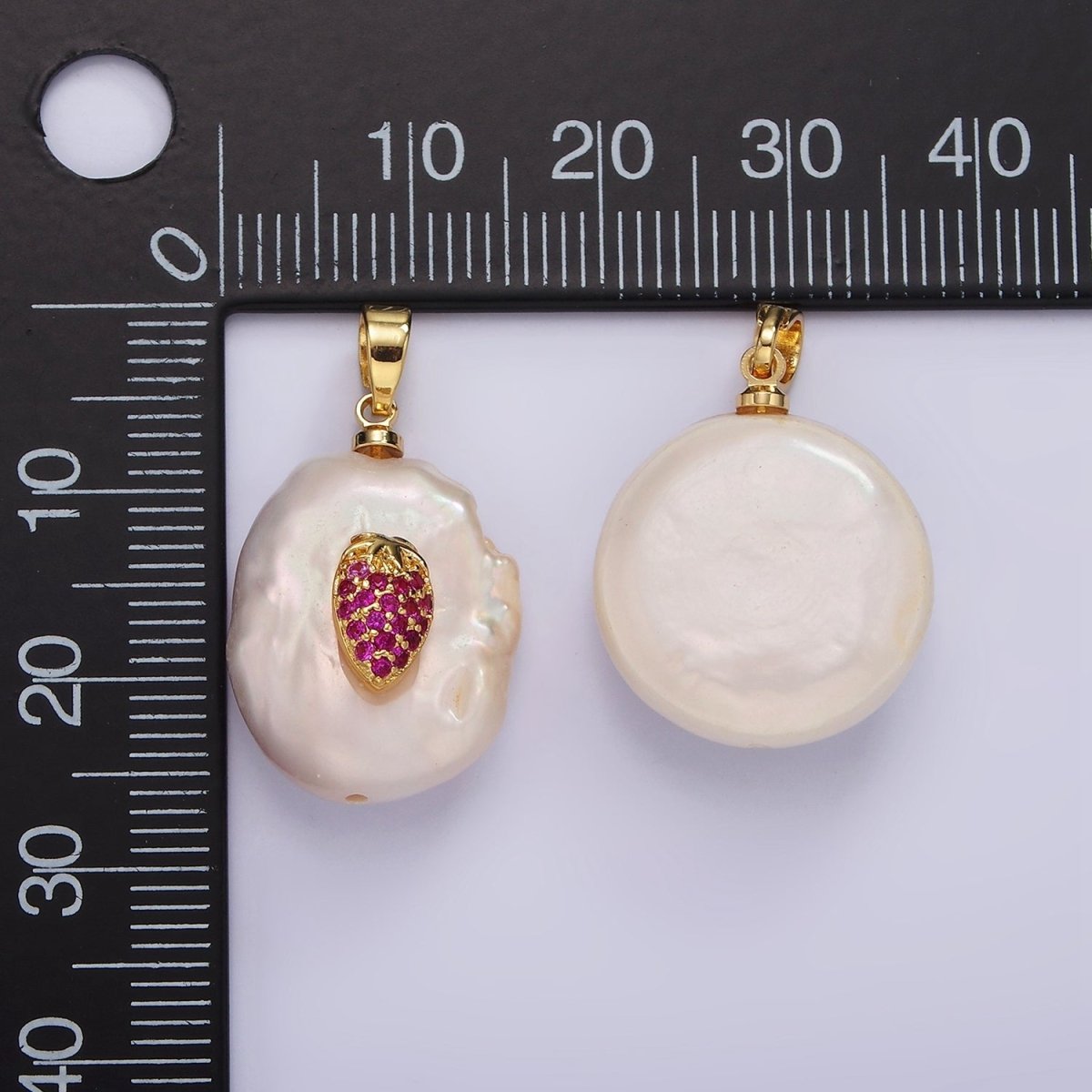 14K Gold Filled Fuchsia Micro Paved CZ Strawberry Freshwater Pearl Pendant | AA1114