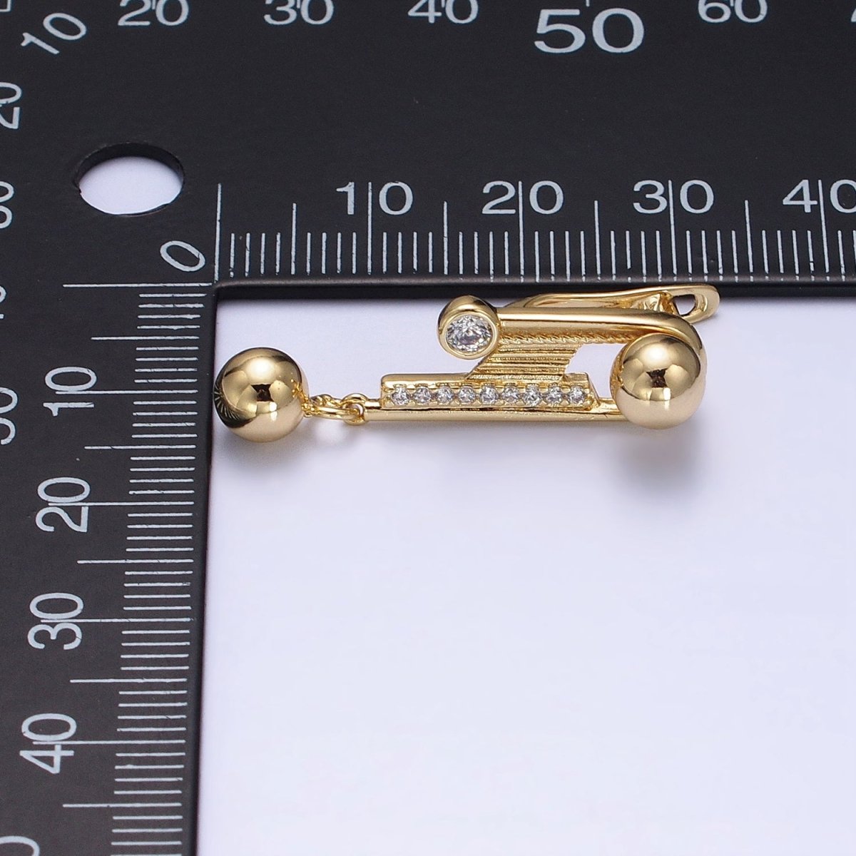 14K Gold Filled Geometric Clear Micro Paved CZ Round Beaded Drop English Lock Earrings | AD1534