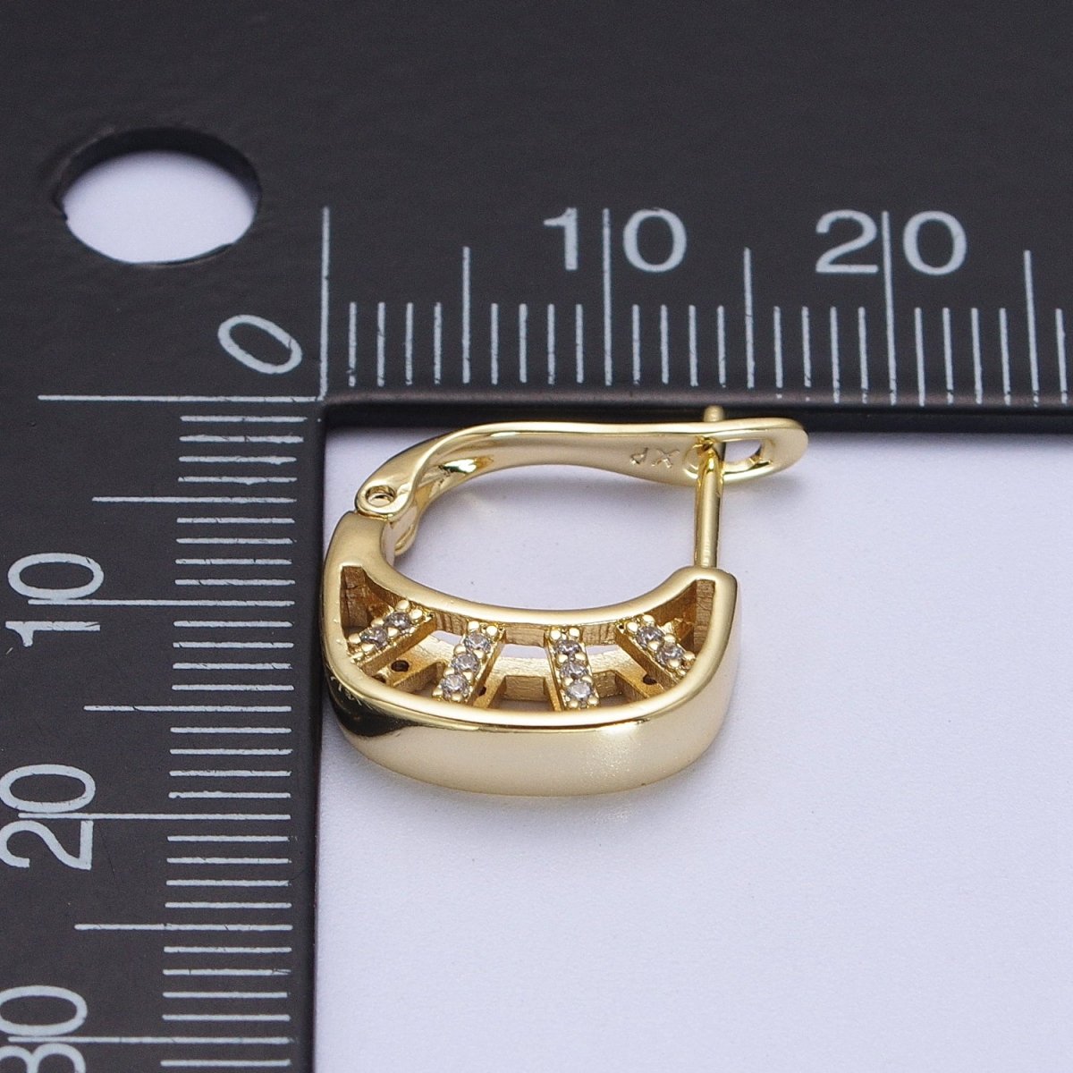 14K Gold Filled Geometric Micro Paved CZ Bar Latch Earrings | V-024