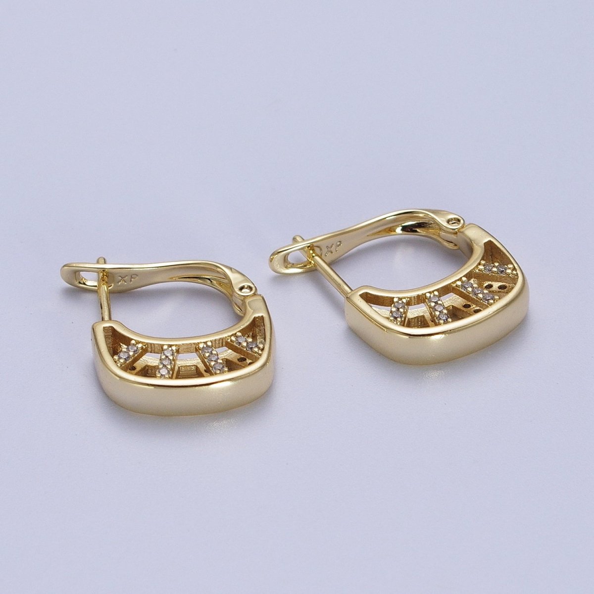 14K Gold Filled Geometric Micro Paved CZ Bar Latch Earrings | V-024