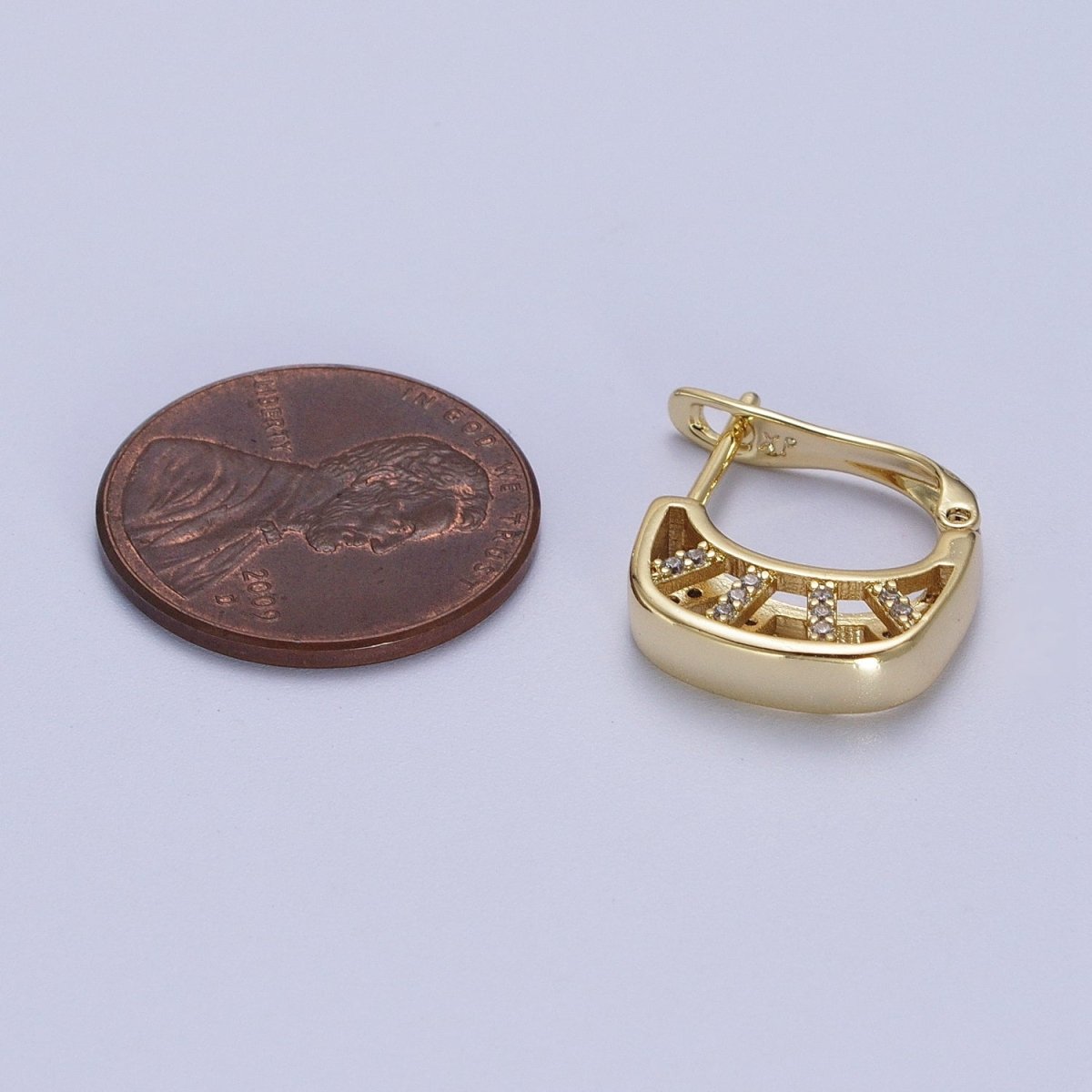 14K Gold Filled Geometric Micro Paved CZ Bar Latch Earrings | V-024