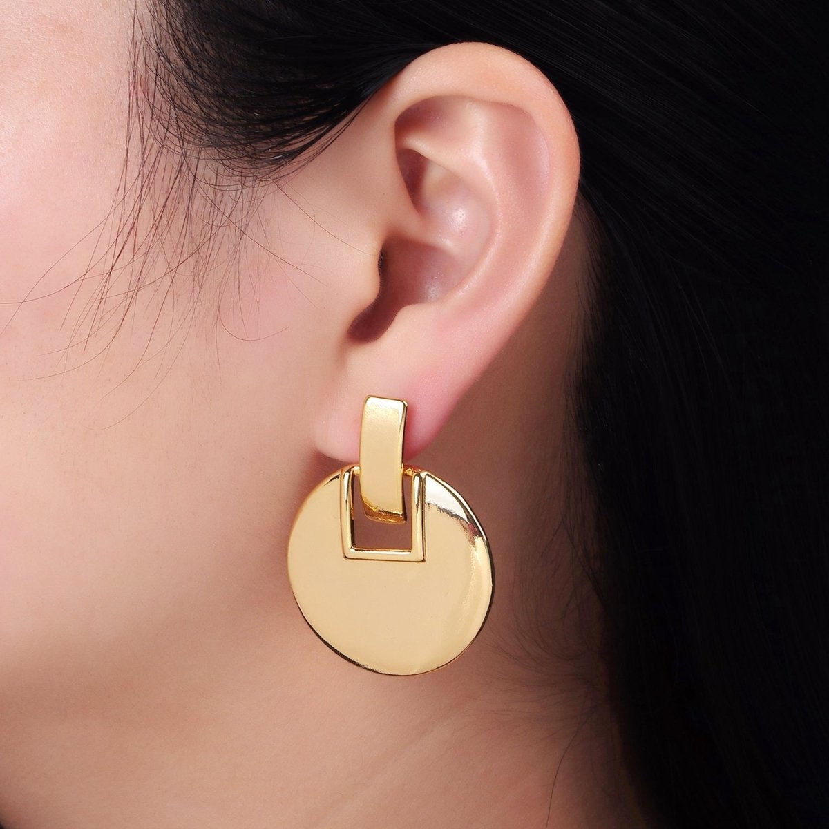 14K Gold Filled Geometric Round Bar Drop Stud Earrings | P462