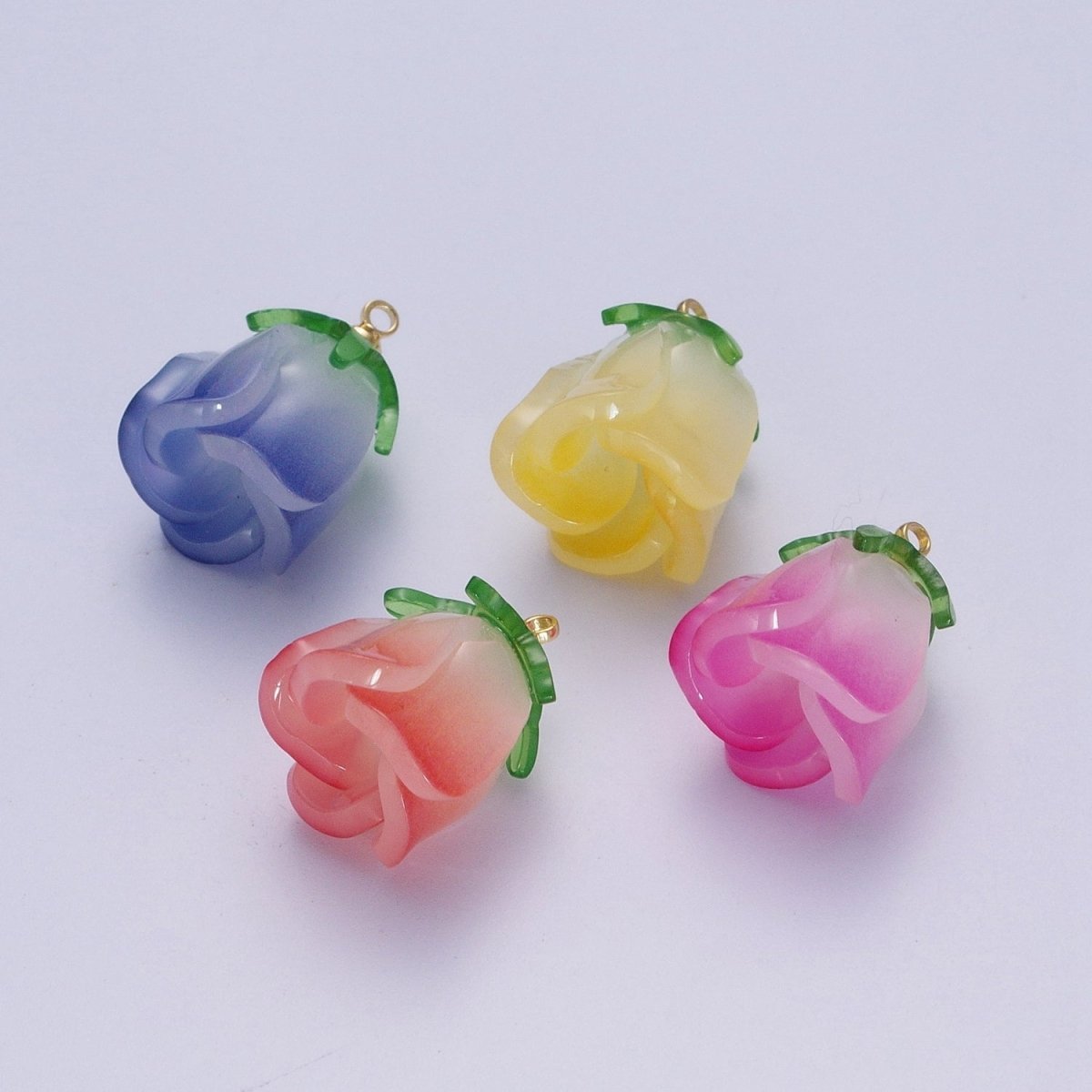 14K Gold Filled Glass Flower Tulip Rose Resin Charm Supply For DIY Summer Jewelry Making | X-736 X-737 X-738 X-739