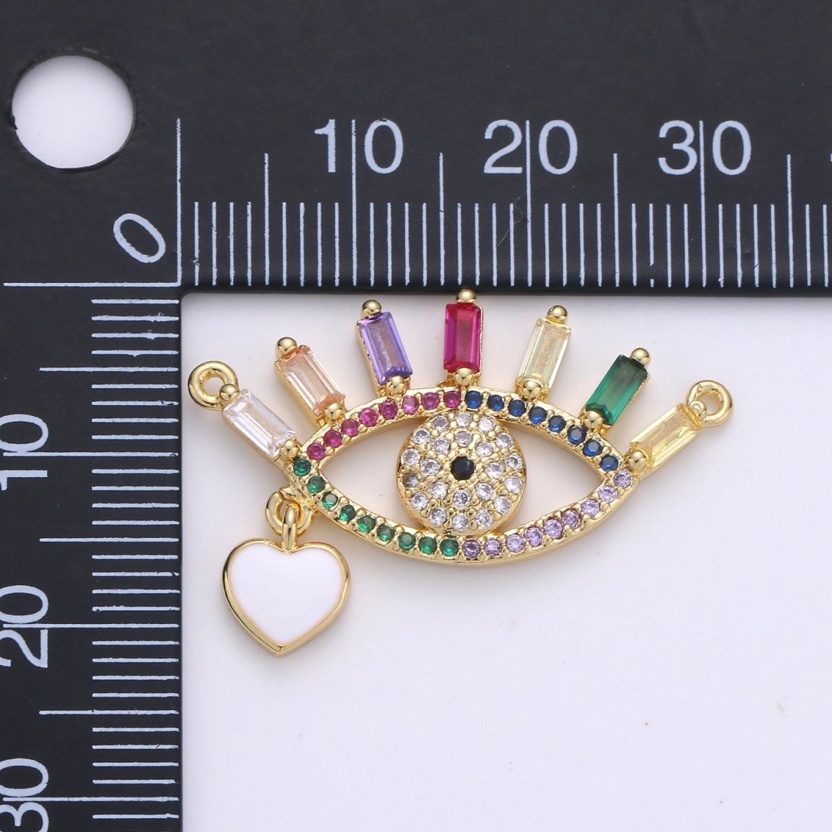14k Gold Filled Greek Eye Charm Double Bail Pendant Connector with Rainbow Cubic Evil Eye Charm for Necklace Bracelet Component D-094