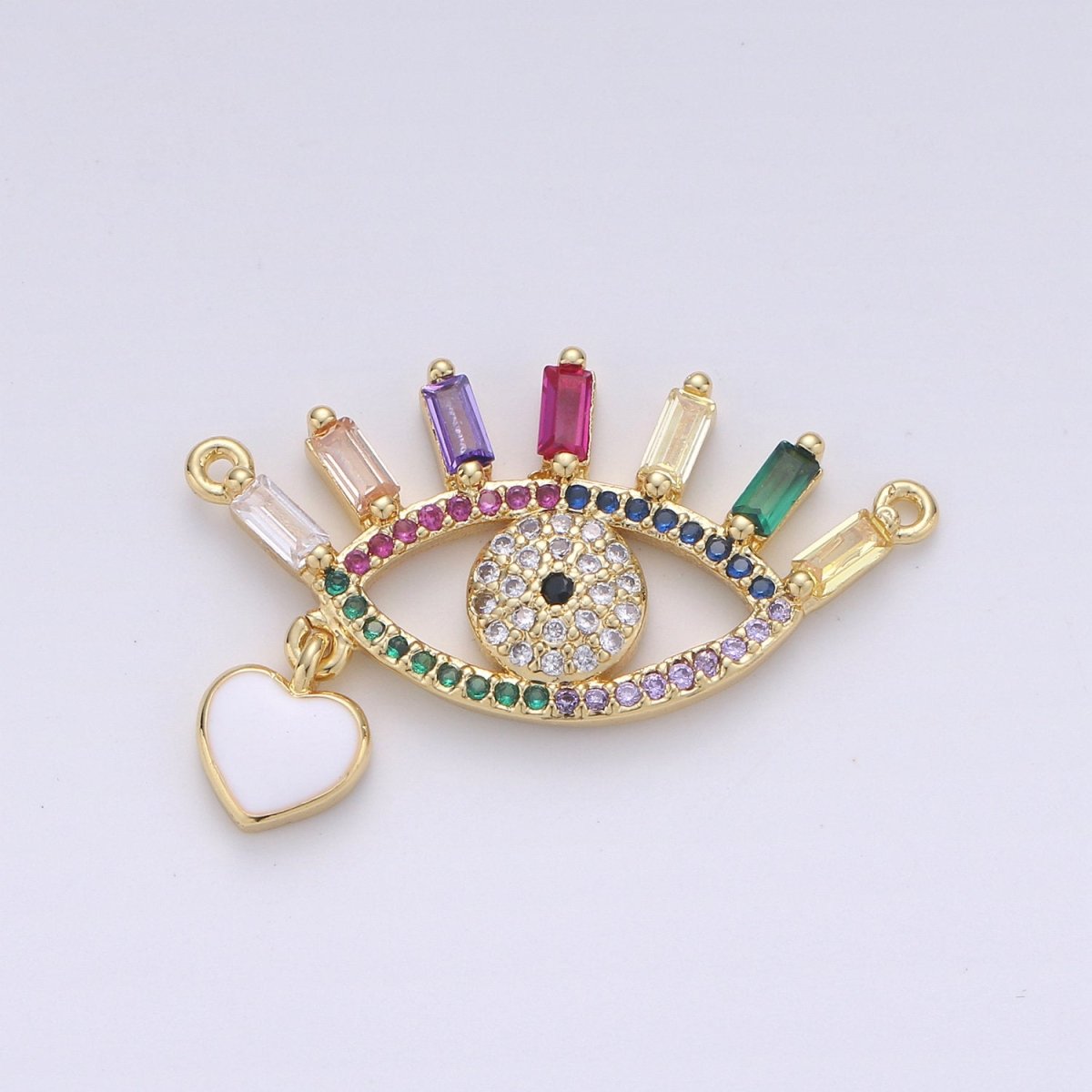 14k Gold Filled Greek Eye Charm Double Bail Pendant Connector with Rainbow Cubic Evil Eye Charm for Necklace Bracelet Component D-094