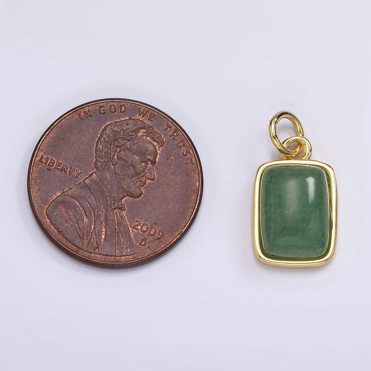 14K Gold Filled Green Aventurine Rectangular Bezel Charm | AG584
