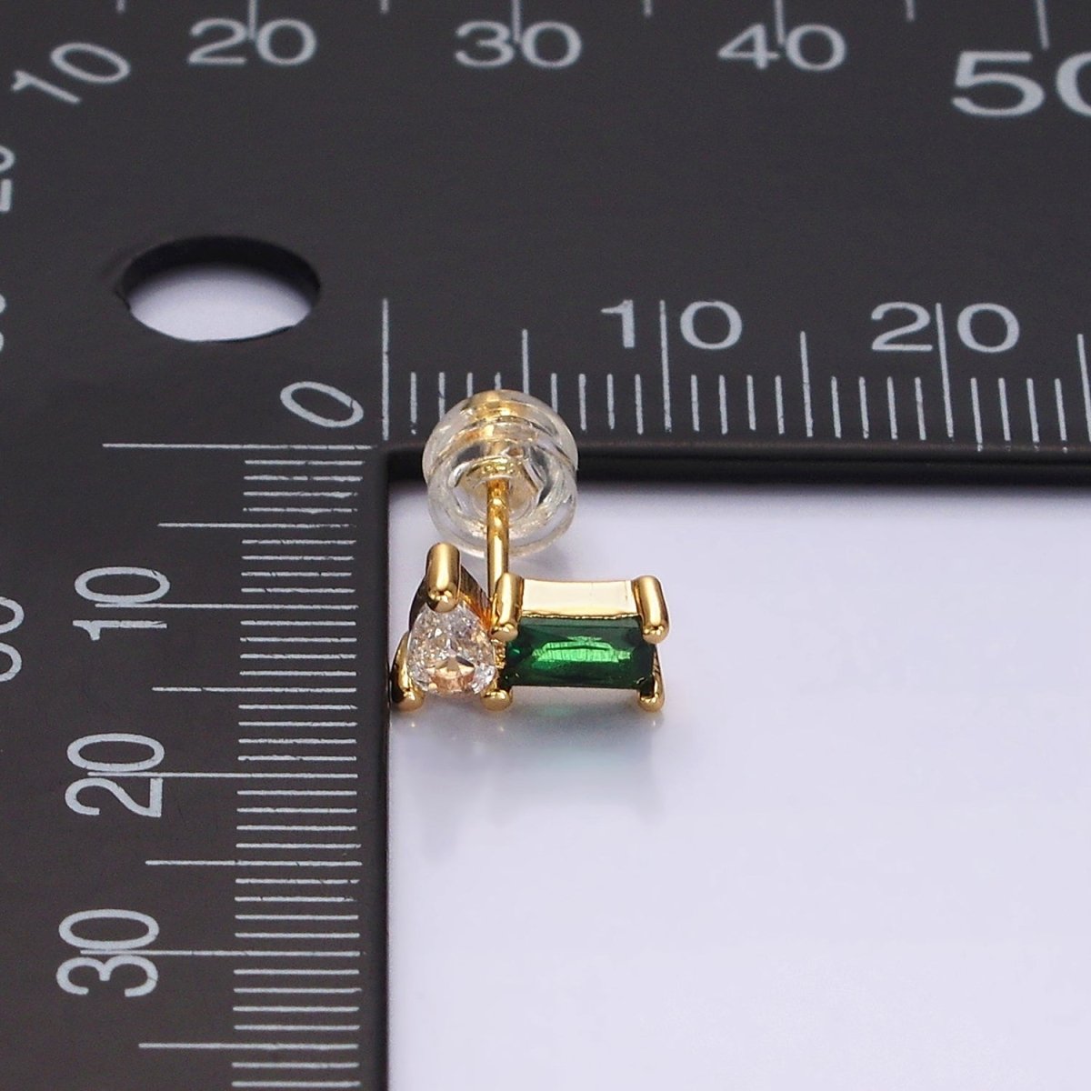 14K Gold Filled Green Baguette Clear Teardrop Stud Earrings Set | AE990