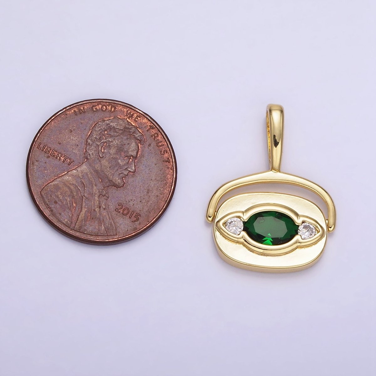 14K Gold Filled Green CZ Geometric Swivel Oval Pendant | AH151
