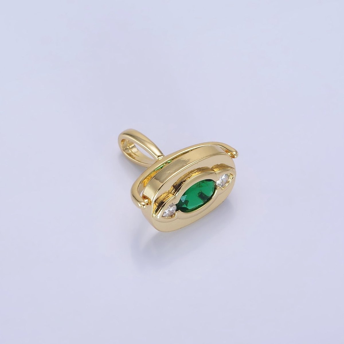 14K Gold Filled Green CZ Geometric Swivel Oval Pendant | AH151