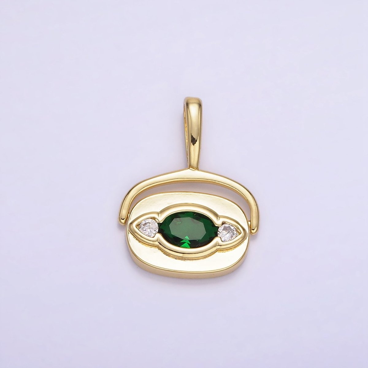 14K Gold Filled Green CZ Geometric Swivel Oval Pendant | AH151
