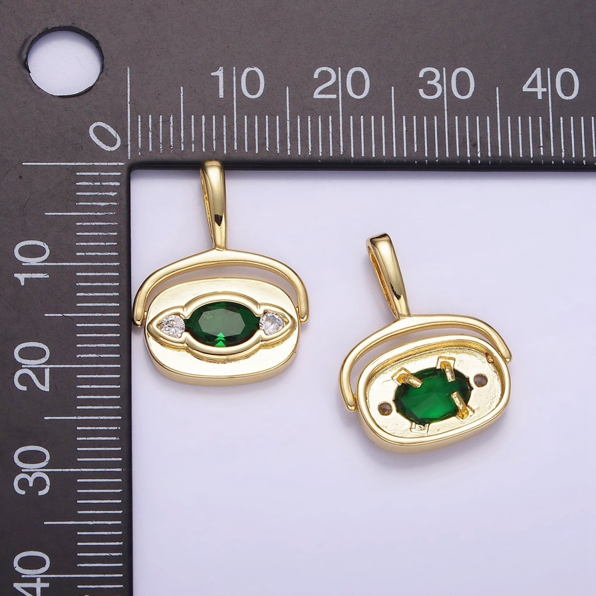 14K Gold Filled Green CZ Geometric Swivel Oval Pendant | AH151