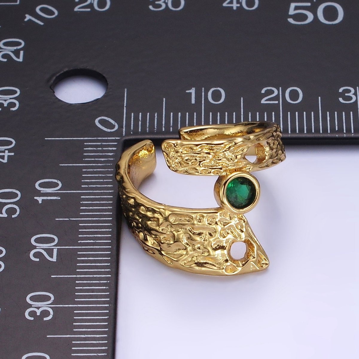 14K Gold Filled Green CZ Hammered Wide Wrap Ring | O1308