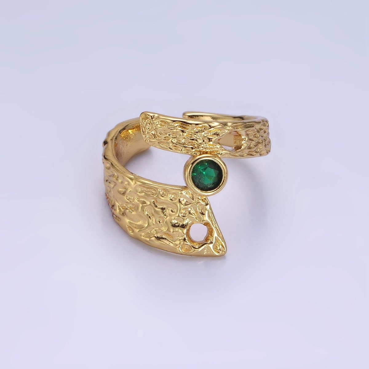 14K Gold Filled Green CZ Hammered Wide Wrap Ring | O1308