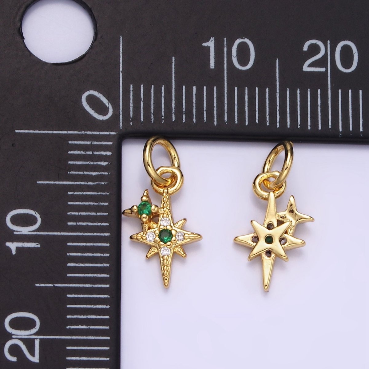 14K Gold Filled Green CZ Micro Paved Mini Celestial North Star Charm | AG646