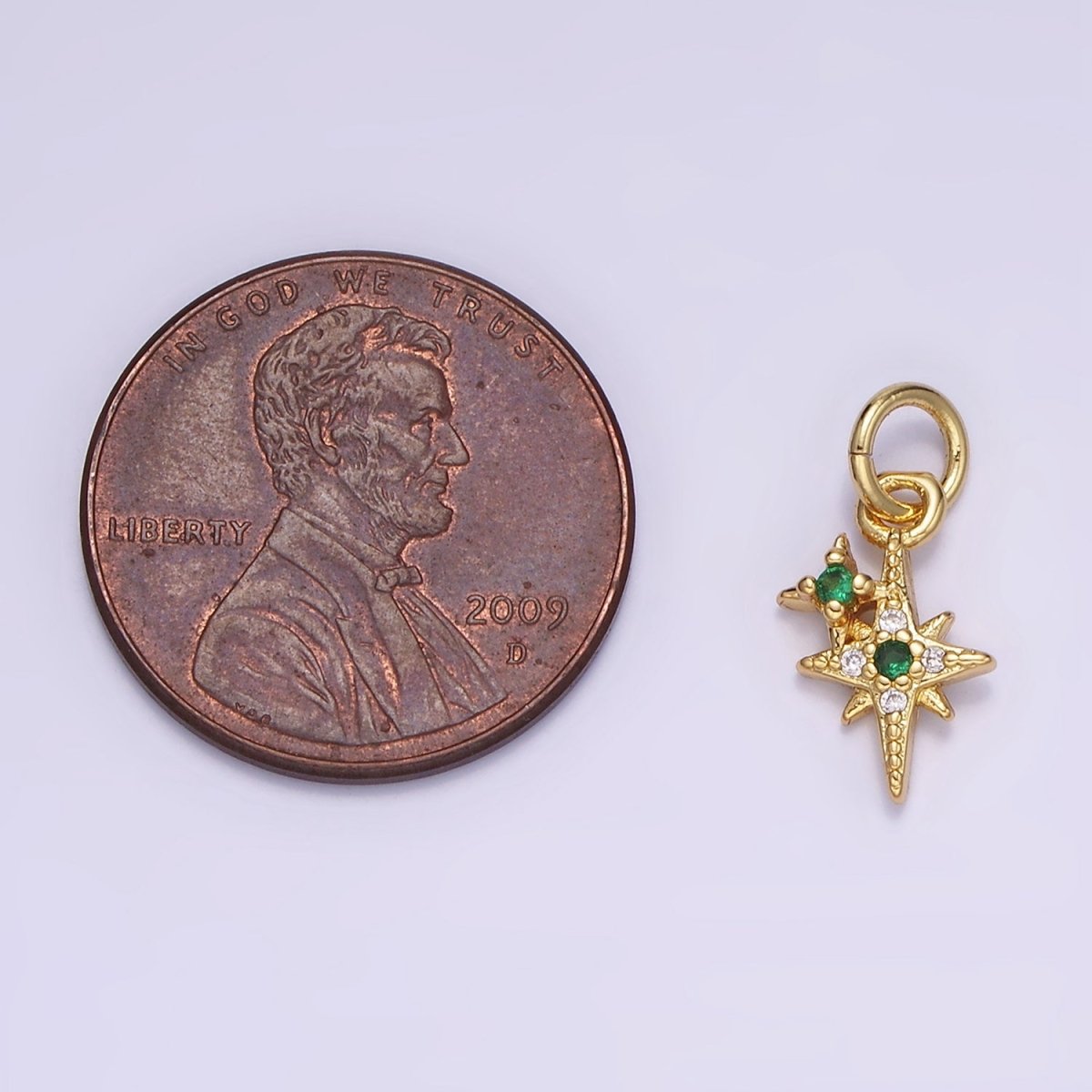 14K Gold Filled Green CZ Micro Paved Mini Celestial North Star Charm | AG646