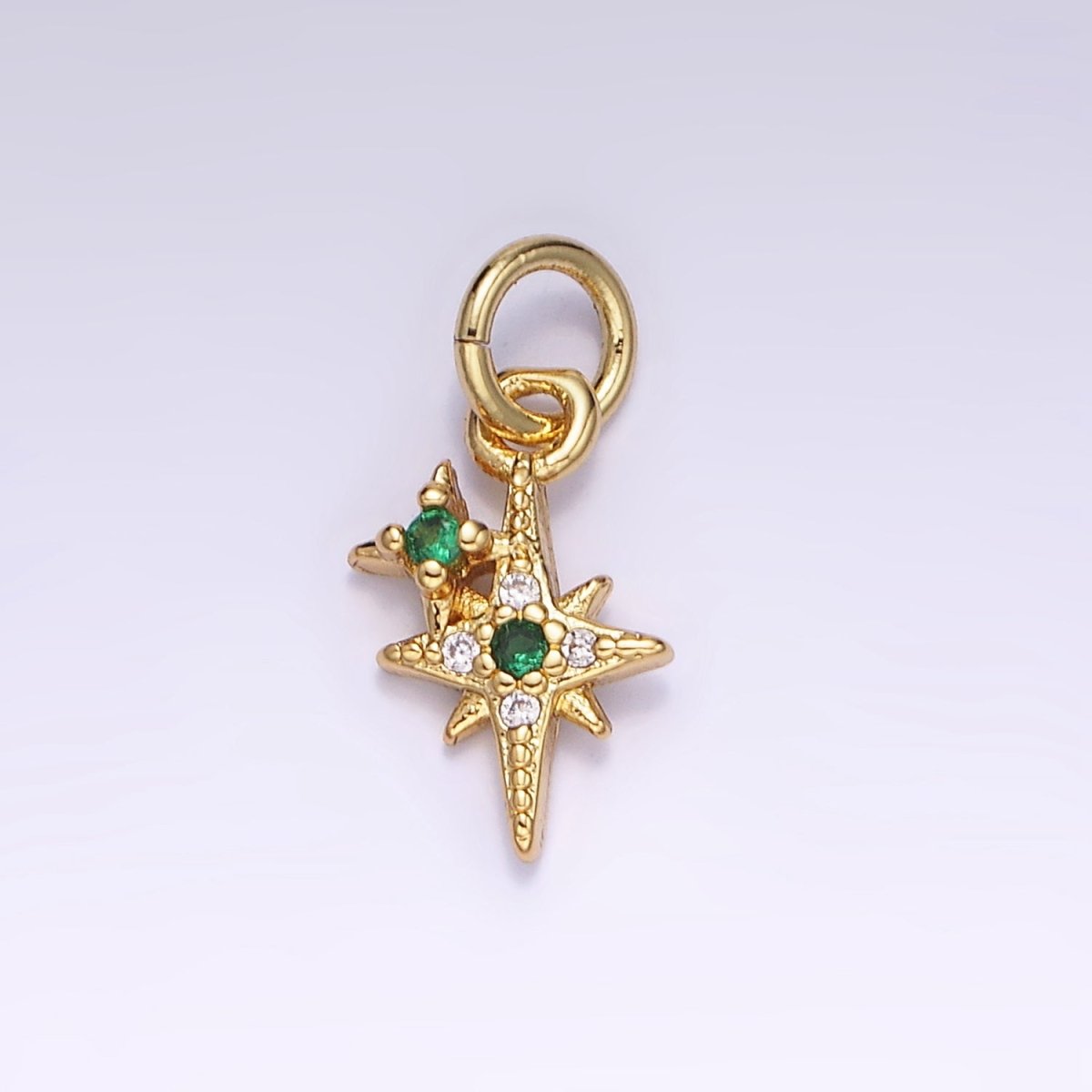 14K Gold Filled Green CZ Micro Paved Mini Celestial North Star Charm | AG646