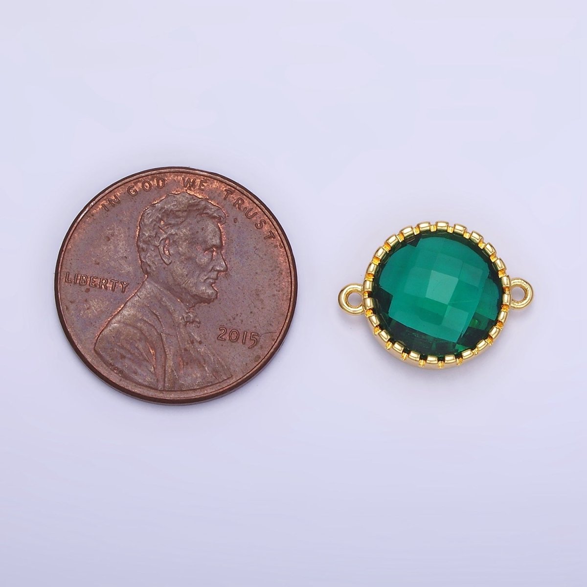 14K Gold Filled Green CZ Multifaceted Round Connector | G352