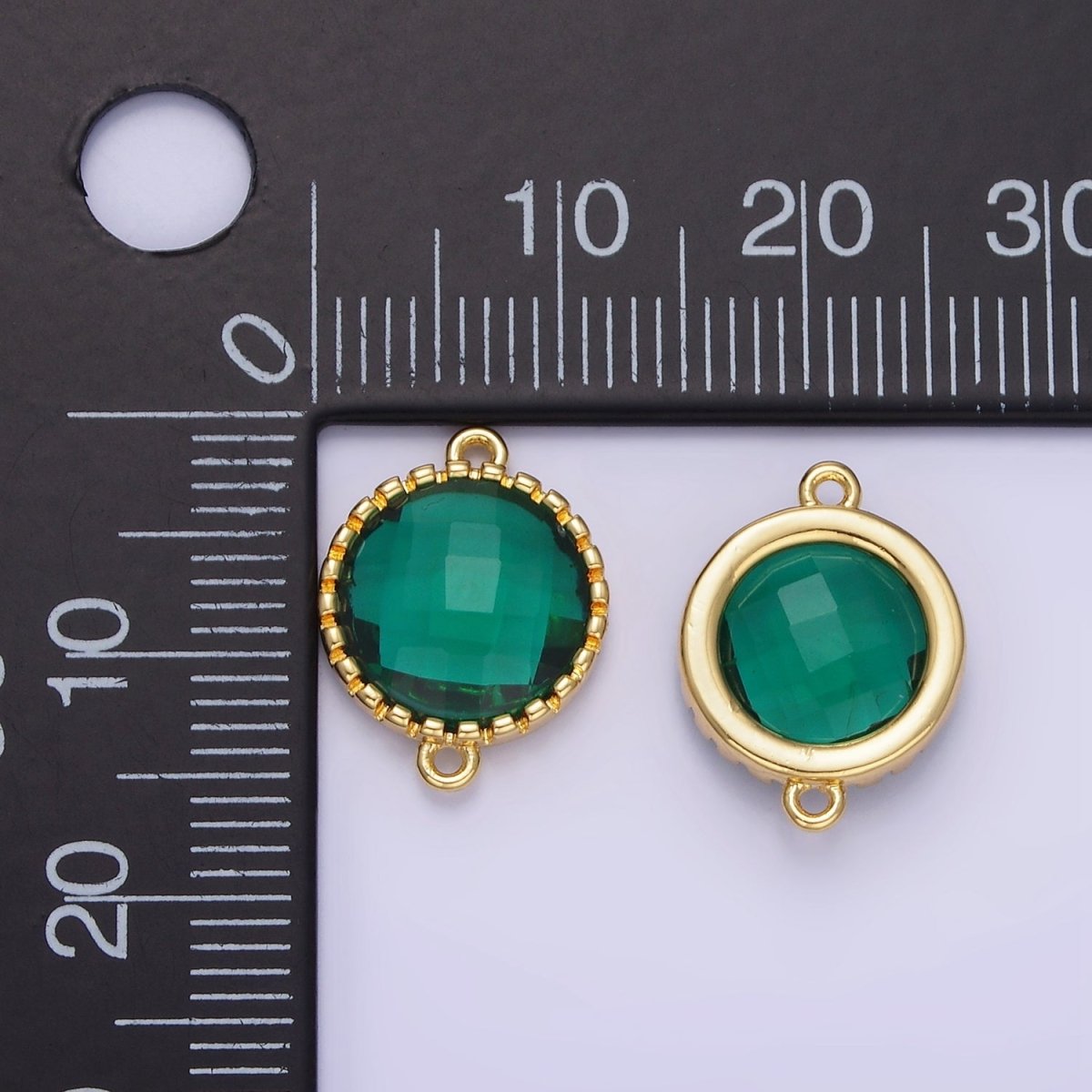 14K Gold Filled Green CZ Multifaceted Round Connector | G352