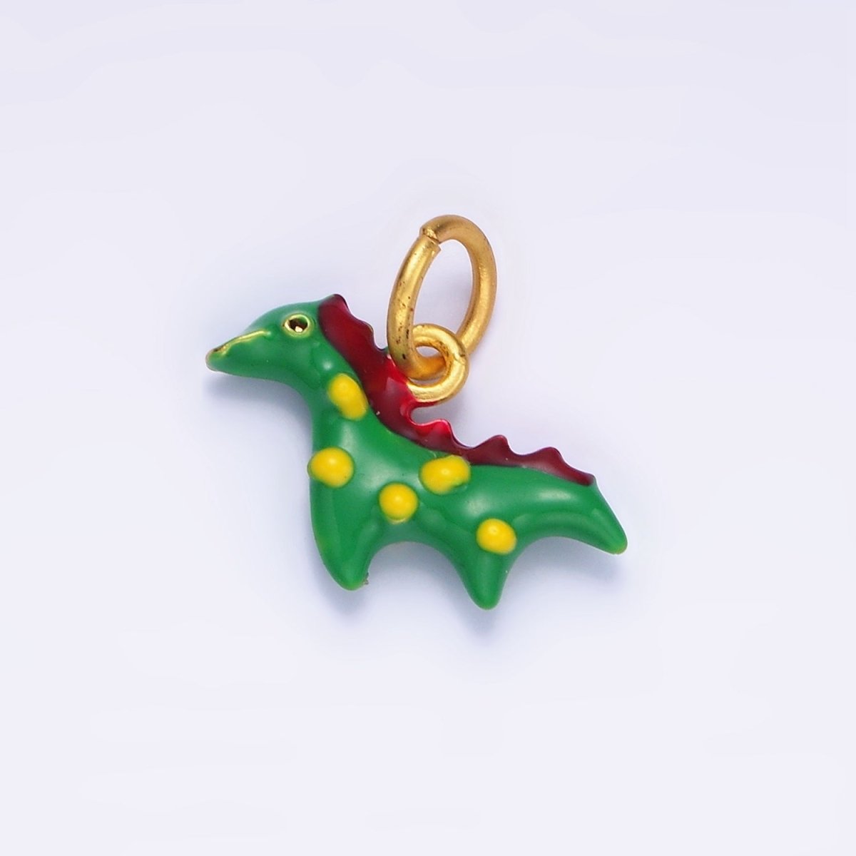 14K Gold Filled Green Dinosaur Multicolor Enamel Mini Charm | AG699