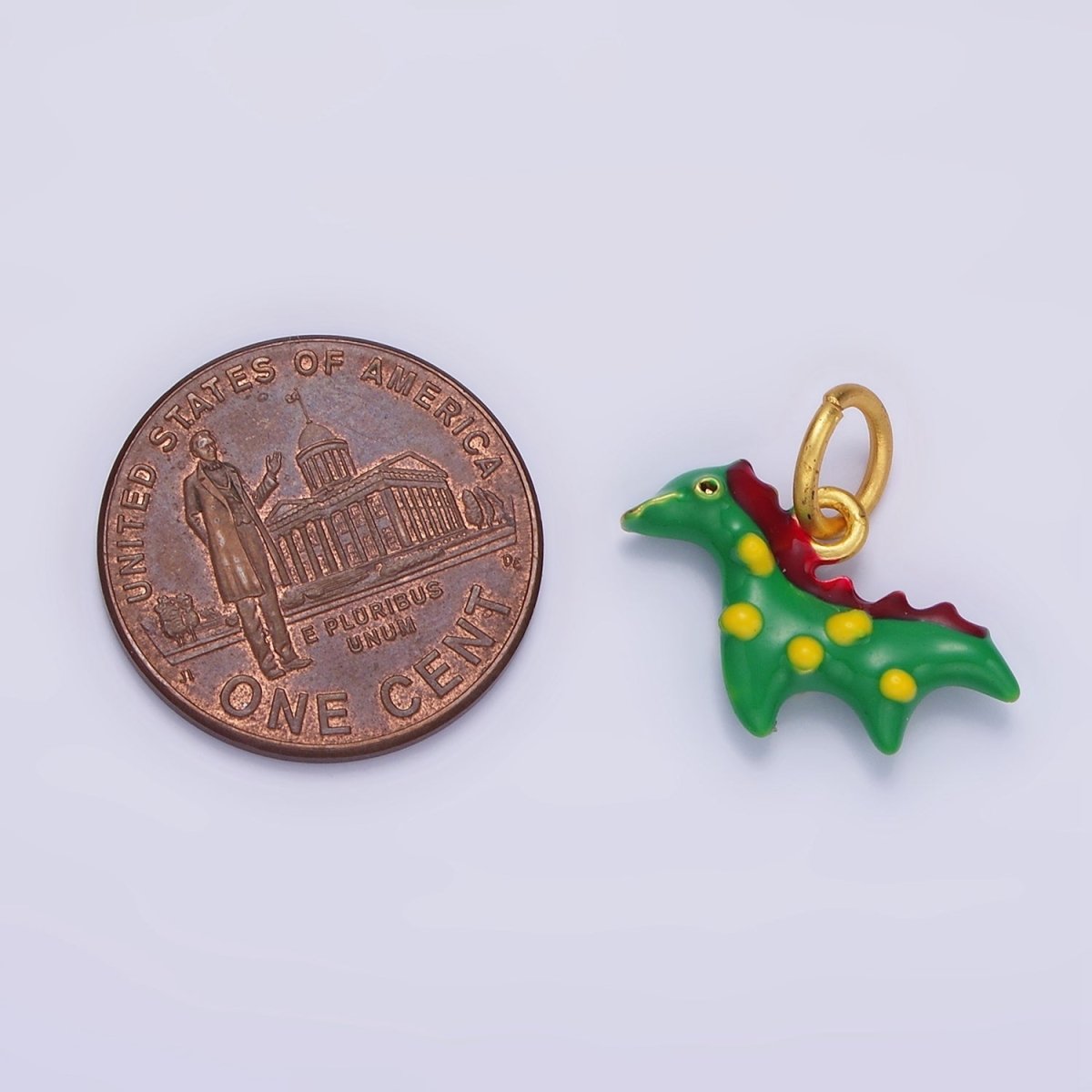 14K Gold Filled Green Dinosaur Multicolor Enamel Mini Charm | AG699
