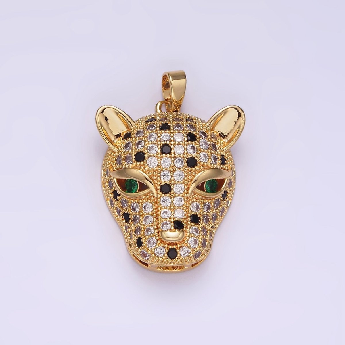 14K Gold Filled Green-Eyed CZ Micro Paved Panther Animal Pendant | N1819