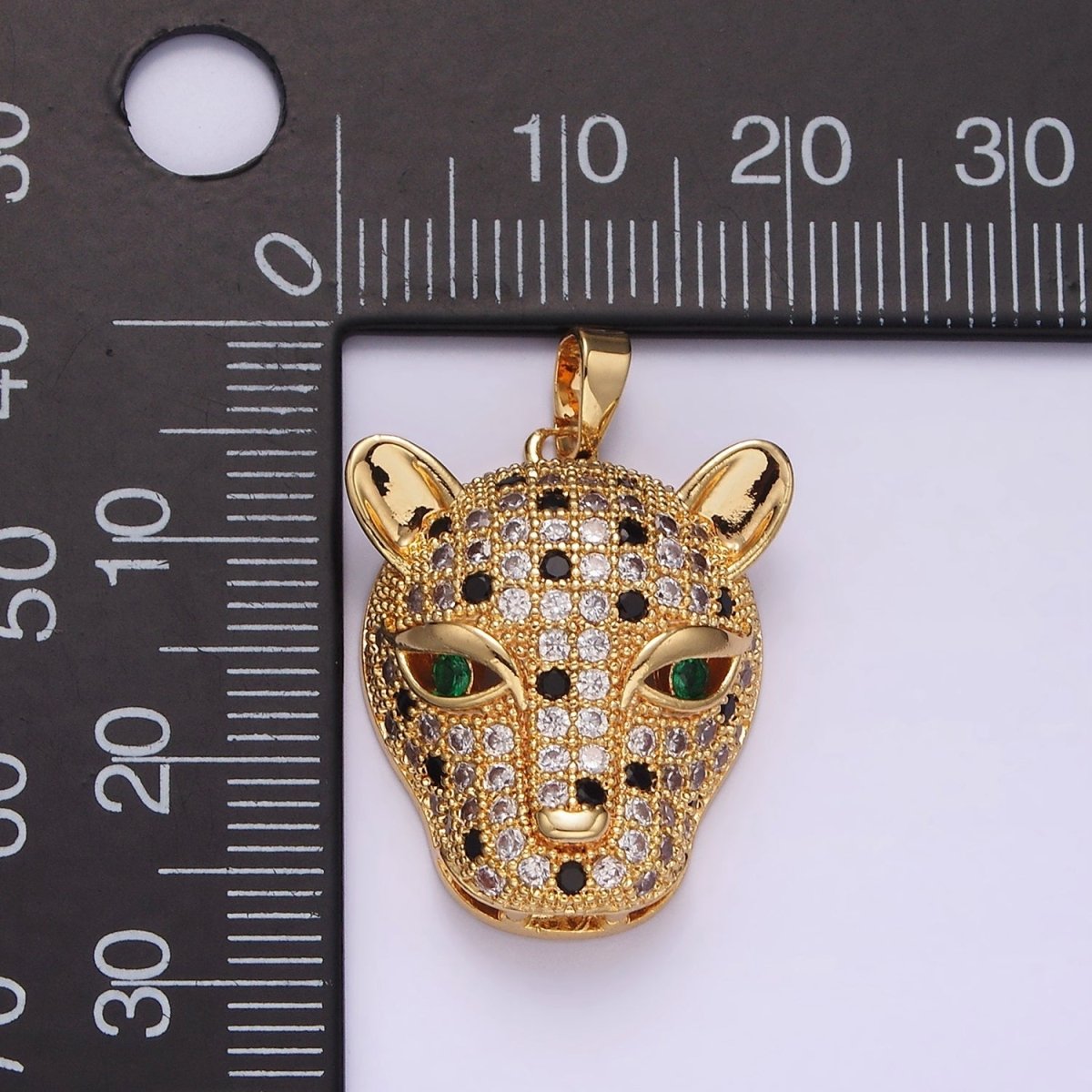 14K Gold Filled Green-Eyed CZ Micro Paved Panther Animal Pendant | N1819