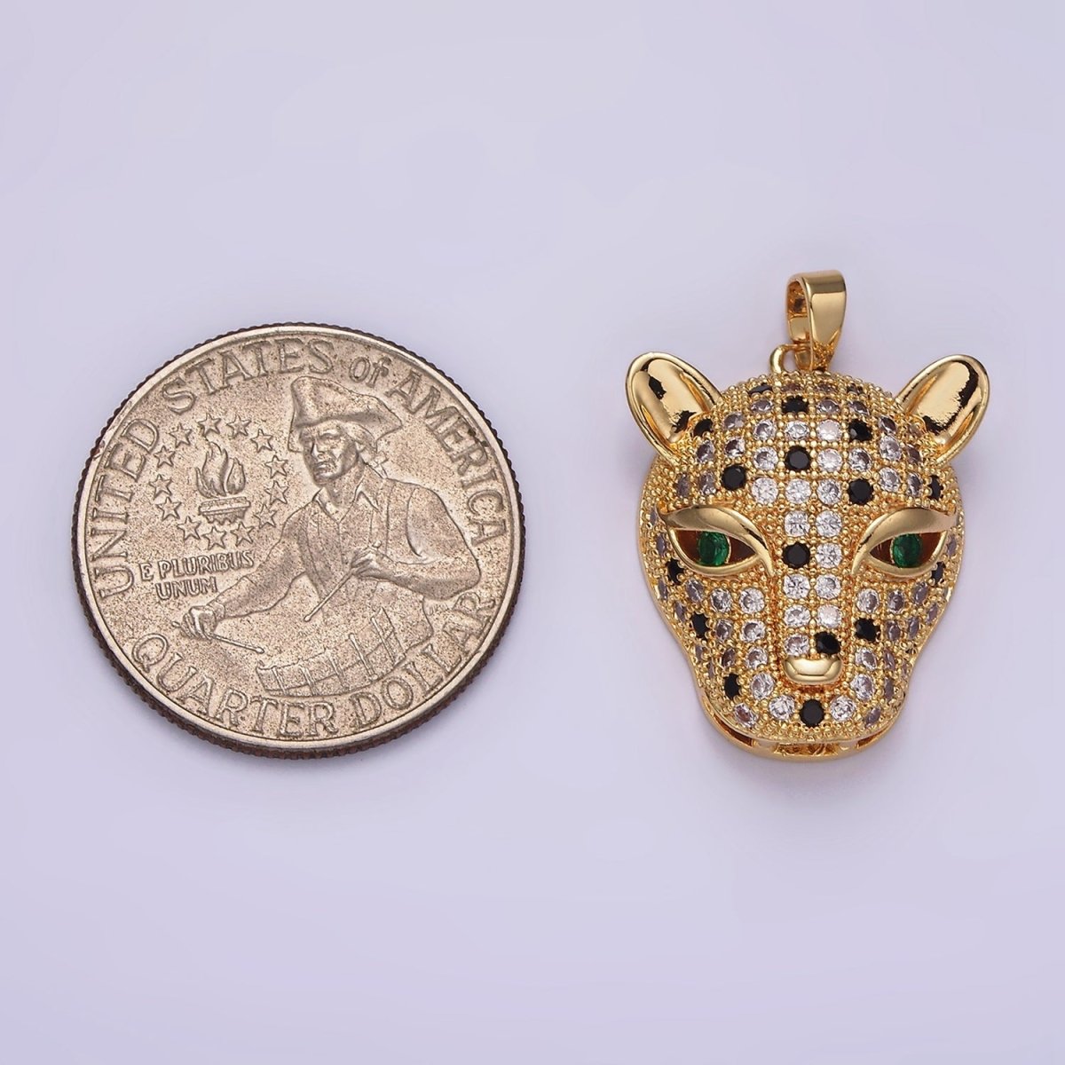 14K Gold Filled Green-Eyed CZ Micro Paved Panther Animal Pendant | N1819
